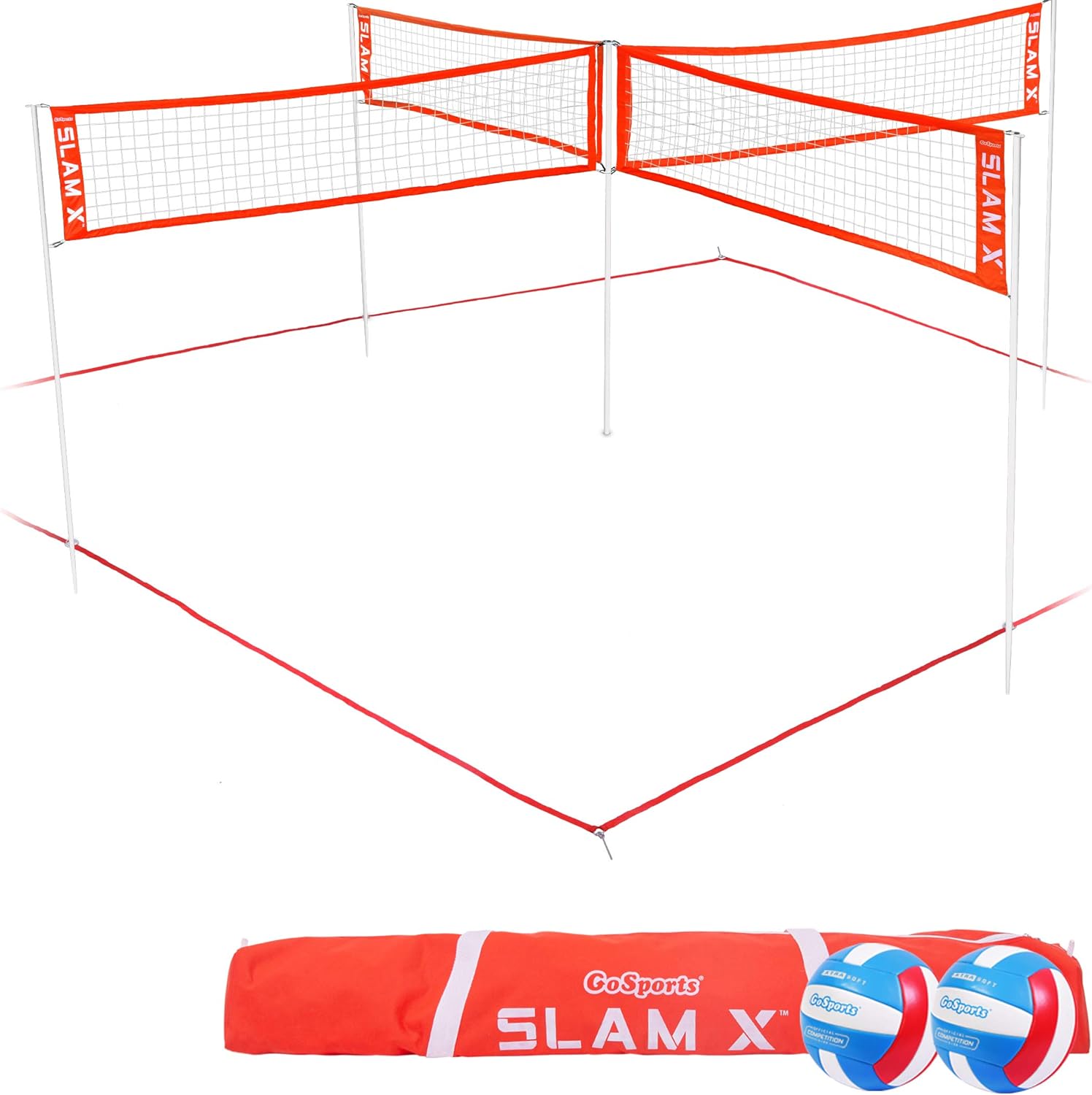 GoSports Slam X 4 Way Volleyball Game Set - Ultimate Backyard & Beach Game for Kids and Adults