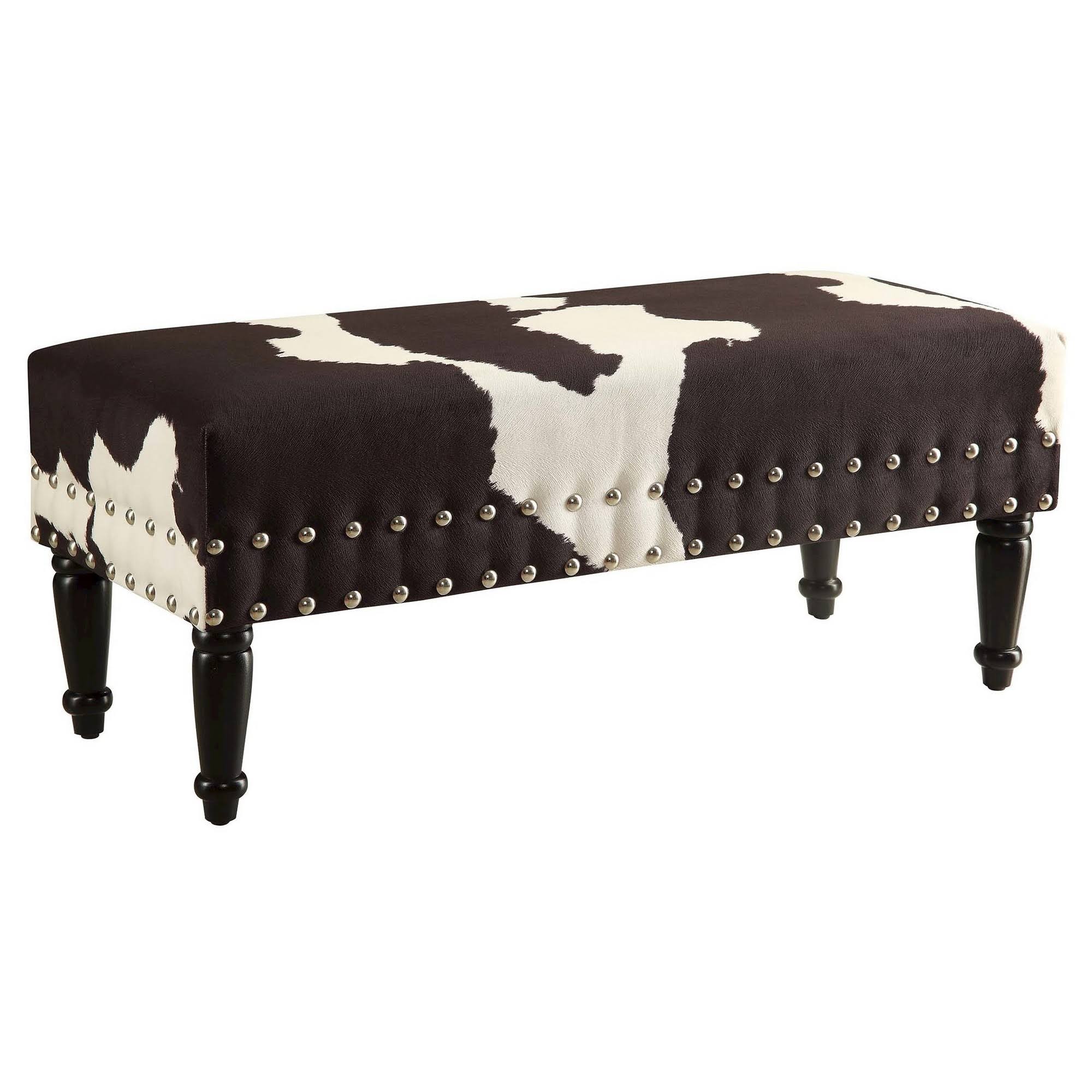 Faux Cowhide Bench with Nailheads Black Faux Cowhide - Breighton Home