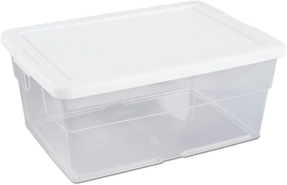 Sterilite 16668004 90 Quart/85 Liter Storage Box, Clear with a White Lid, 4-Pack Pack of 2