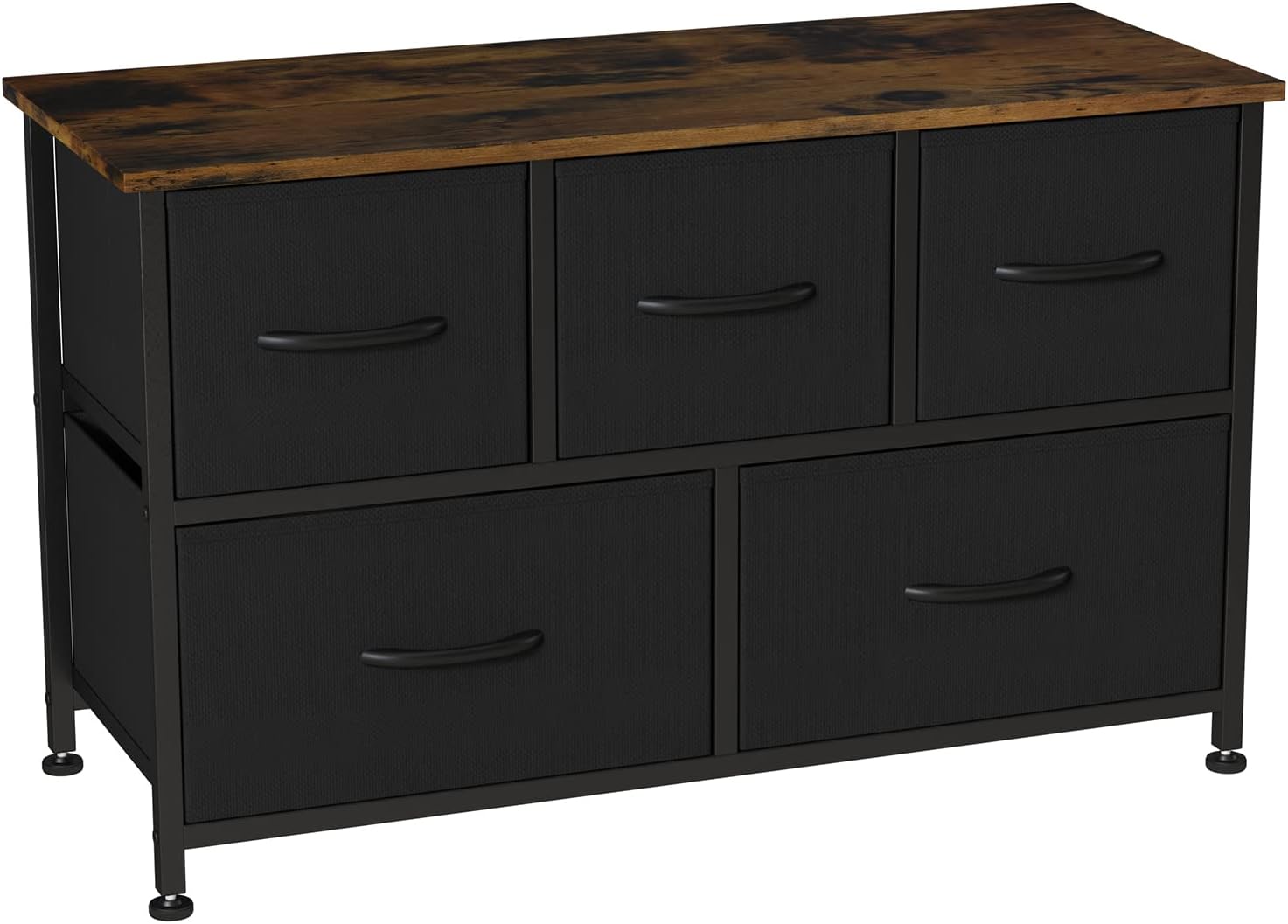 Somdot Dresser with 5 Easy Pull Drawers 39.4'' Wide Fabric Dresser Vertical Storage Tower Organizer Unit for Bedroom Office Laundry Closet Entryway Hallway Nursery Room, Black/Rustic Brown