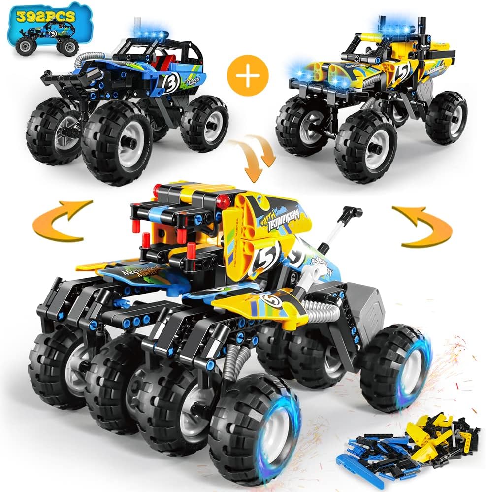 VATOS Building Toys for Kids - Pull-Back Monster Truck Building Block Kit | 3 in 1 Technic Off-Road Vehicle Toy 392 Pieces Race Car Set STEM Building Bricks Construction Toy Gifts for Boys Girls 6-12