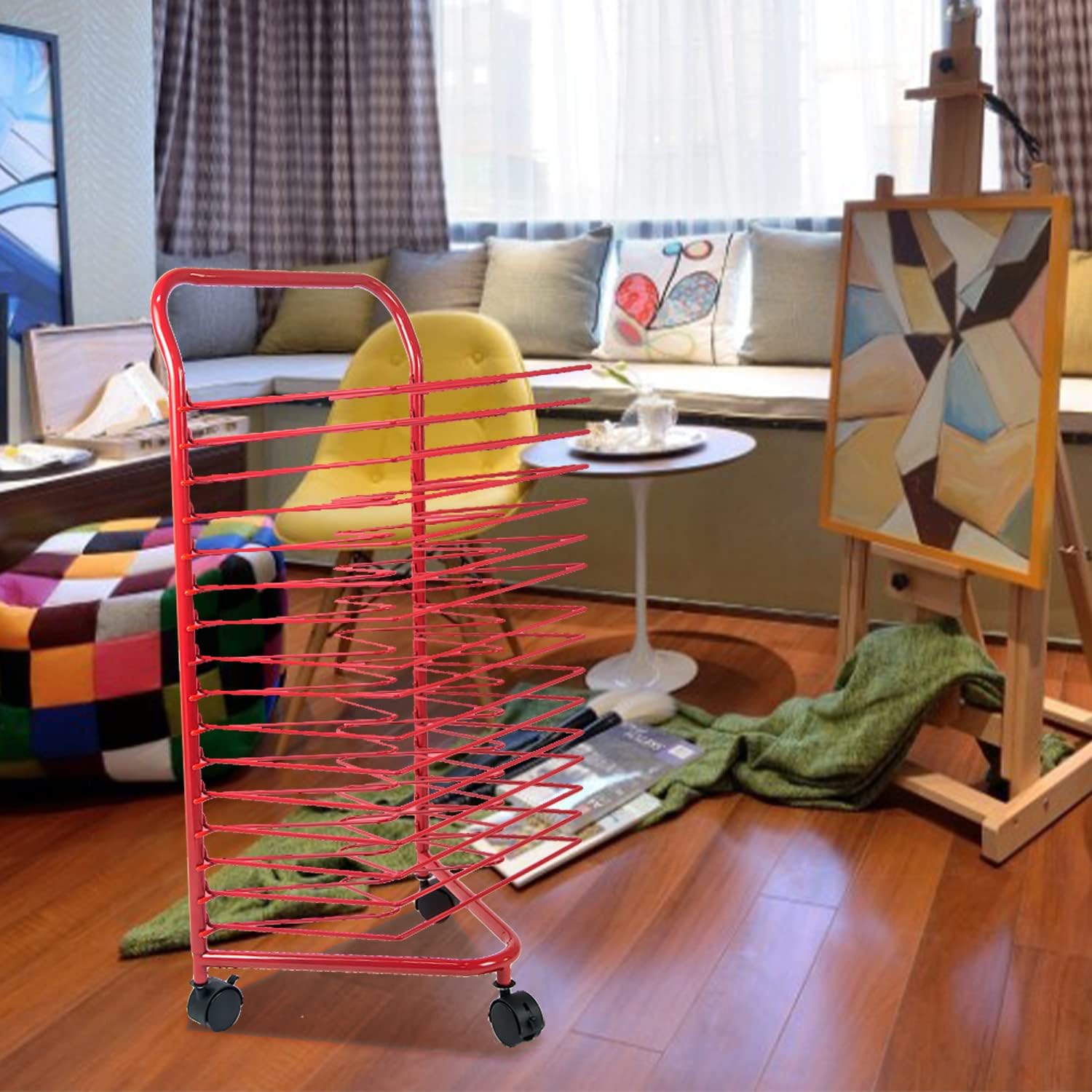 AIWFL Art Drying Rack for Classroom Paint Drying Rack Art 16 Shelves Metal Artwork Storage Display Rack Art Drying Rack with Wheels for Classroom Painting Crafts
