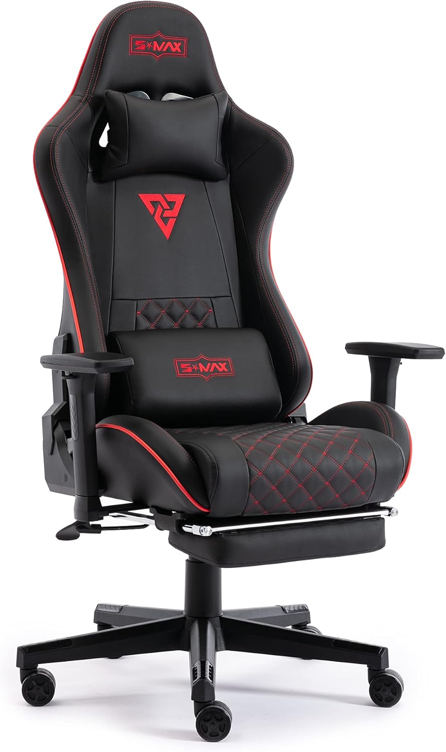 SMAX White Gaming Chair Ergonomic Computer Gamer Chair with Racing Grade PU Leather Headrest and Lumbar Support Racing Style High Back Video Game Chairs for Adults