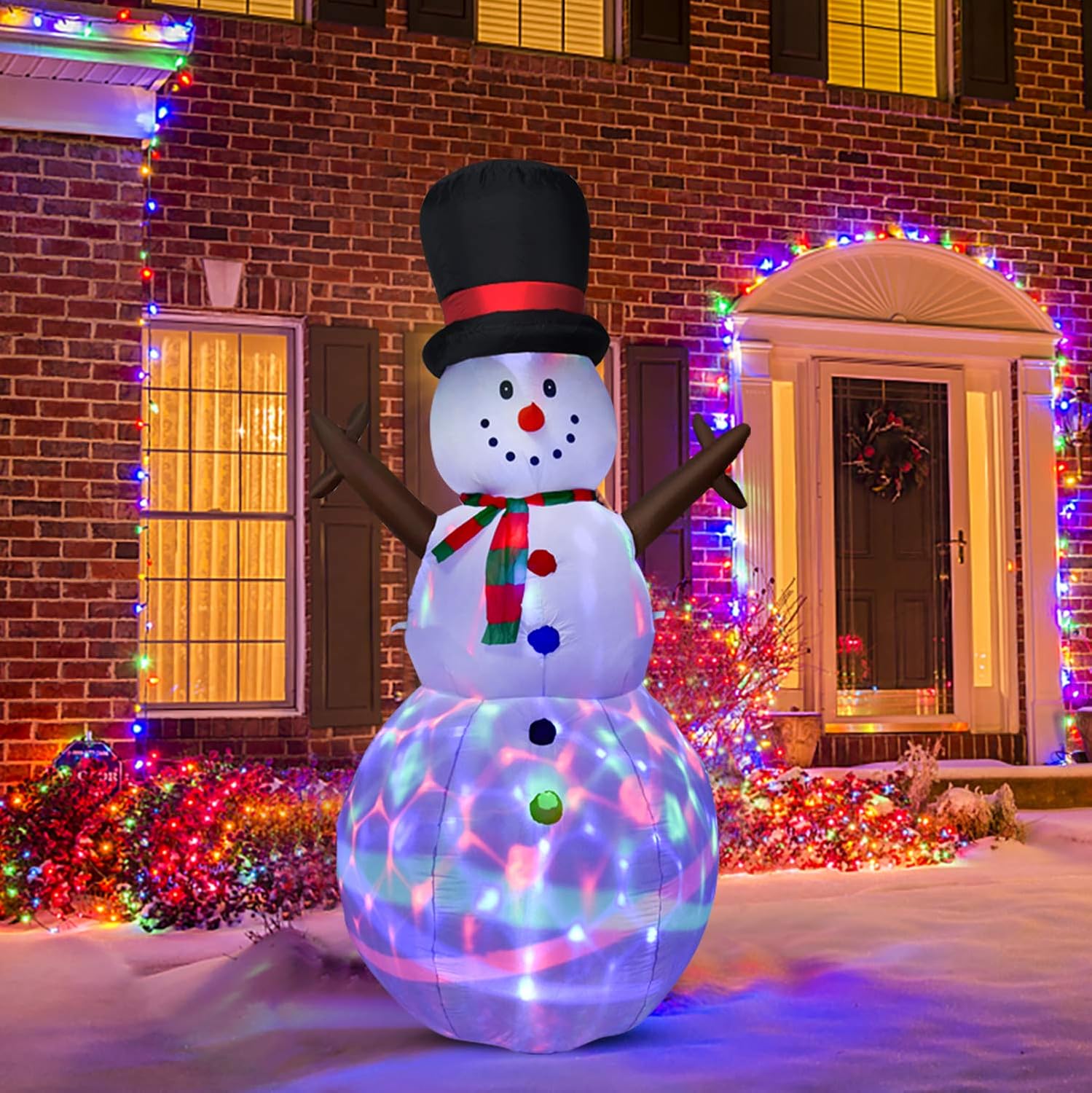 Doingart Lighted Inflatable Snowman Christmas Decoration - 8ft Large Blow Up Snowman with Colorful Rotating Built-in LED Lights for Christmas Party Yard Garden Decoration Pack of 2