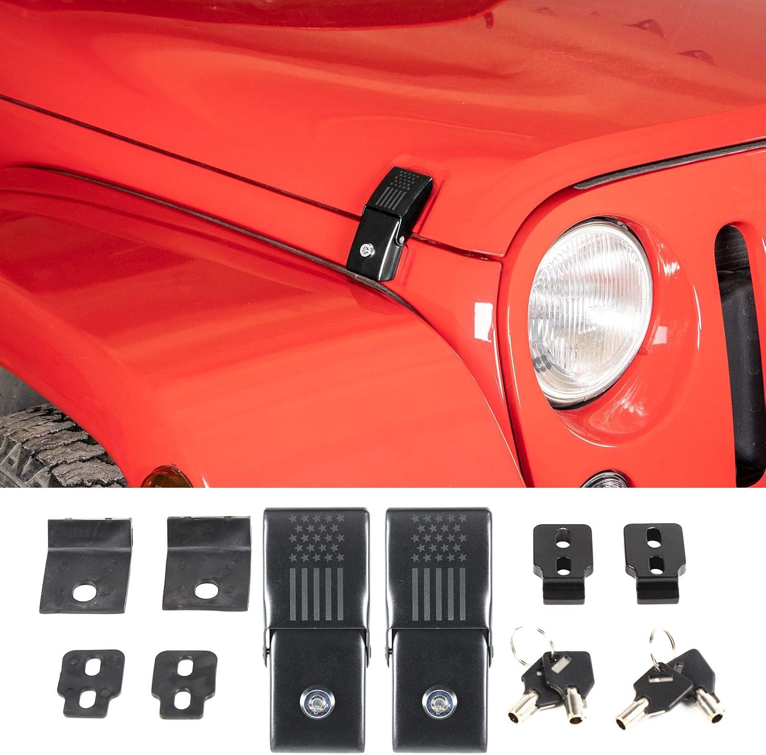 SQQP Hood Latches Locking Hood Catch Kit Aluminum Alloy Hood Locks for 2007-2018 Jeep Wrangler JK JKU, for 2018-2021 JL JLU & 2020 Jeep Gladiator JT Pack of 2