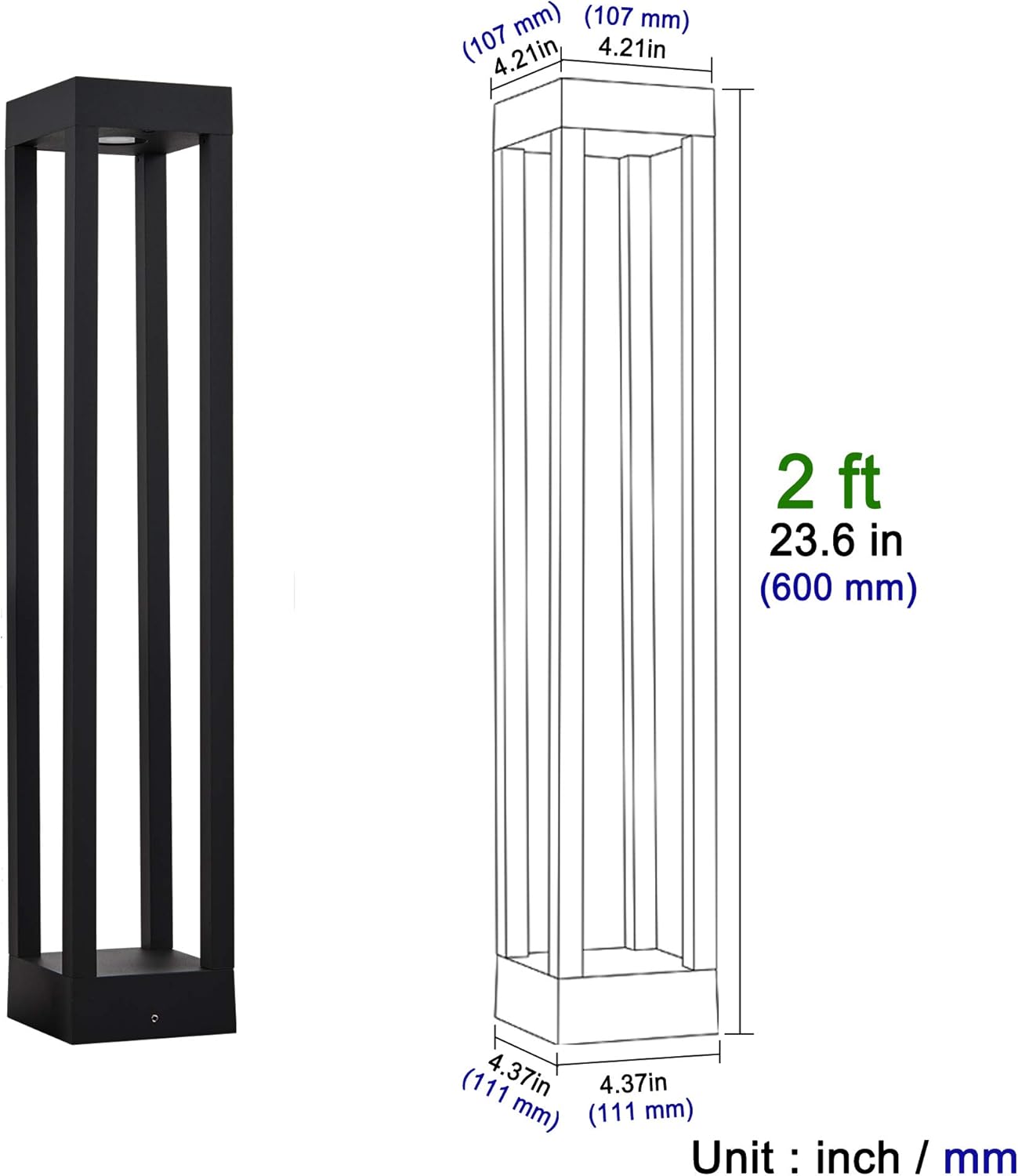 CNBRIGHTER LED Landscape Path Lights,10W CREE Chip,2 ft/ 60cm Height,Waterproof Aluminum Square Outdoor Gardern Accent Pathway and Spread Area Lighting,Warm White 3000K