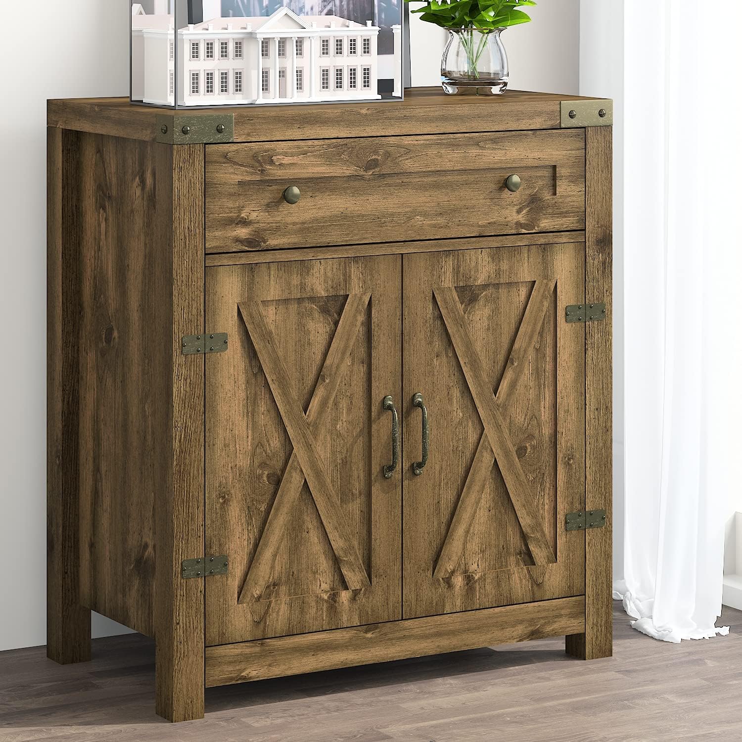 SHA CERLIN Modern Rustic/Farmhouse Accent Cabinet with Drawer & 2 Doors, Buffet Cabinet, Storage Cabinet with Adjustable Shelves for Living Room, Bedroom, Kitchen and Bathroom, 32 Inches, Espresso