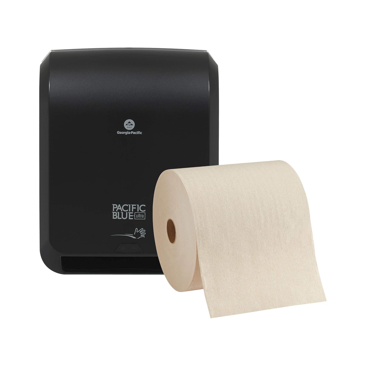 Pacific Blue Ultra 8” High-Capacity Automated Touchless Paper Towel Dispenser Starter Kit by GP PRO (Georgia-Pacific), Black Dispenser (59590) 1 White Towel Roll (26491) Pack of 2