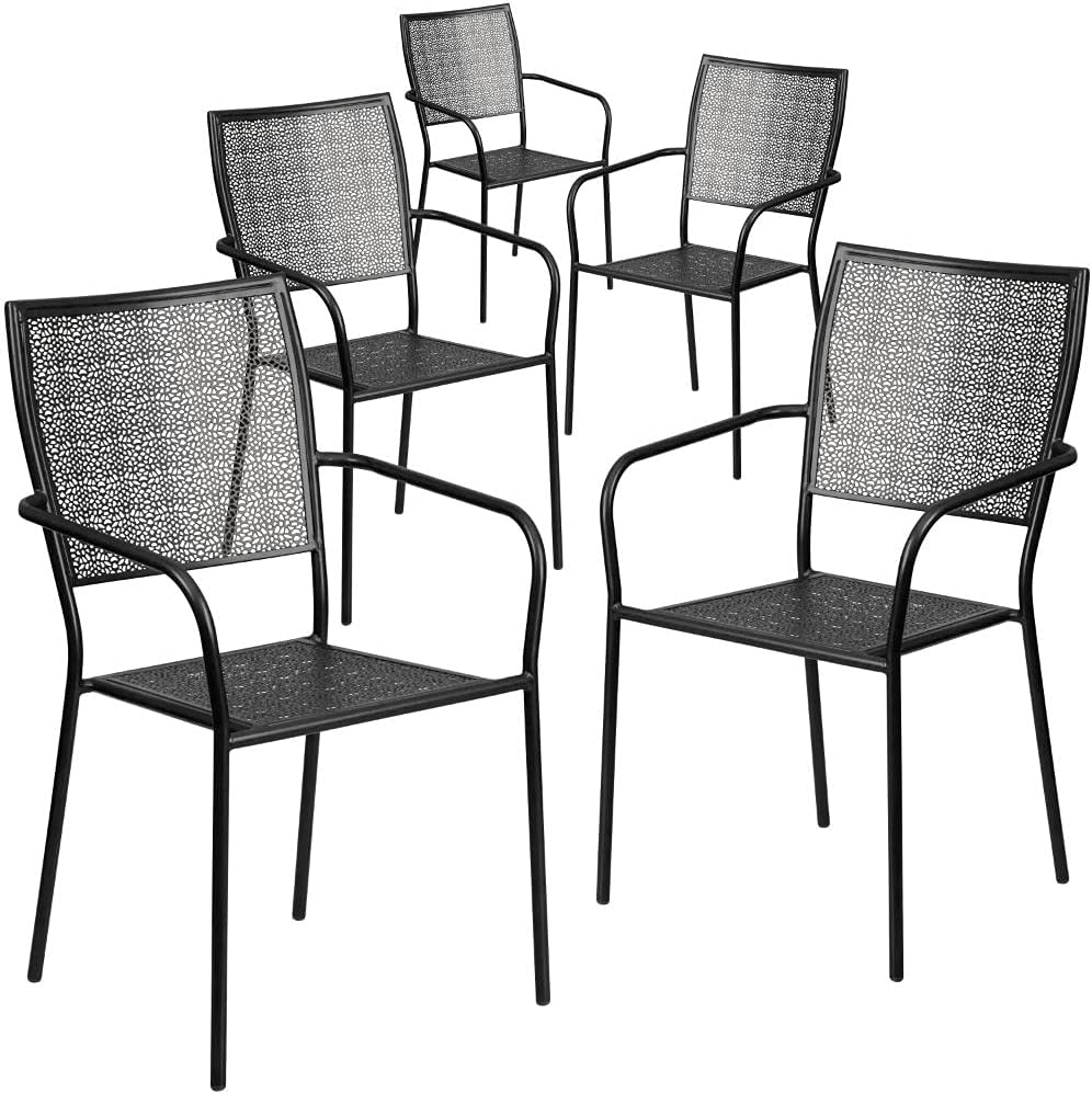 Flash Furniture Commercial Grade 5 Pack Sky Blue Indoor-Outdoor Steel Patio Arm Chair with Round Back