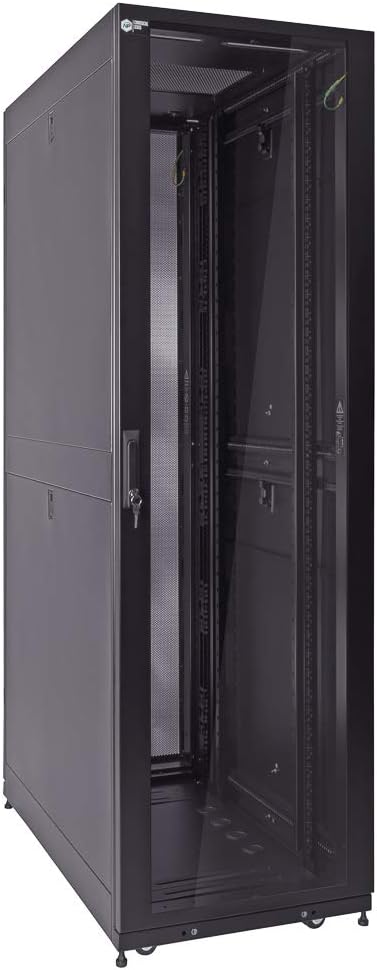 NavePoint Commercial Series 42U Server Rack Cabinet, 1000mm Depth with Fan Compatible Top, Glass Door, Black
