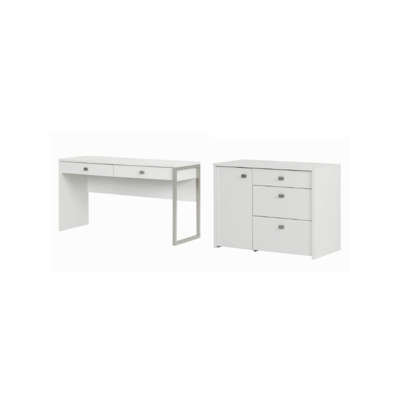 South Shore Interface Desk with 2 Drawers and Storage Unit Set in Pure White