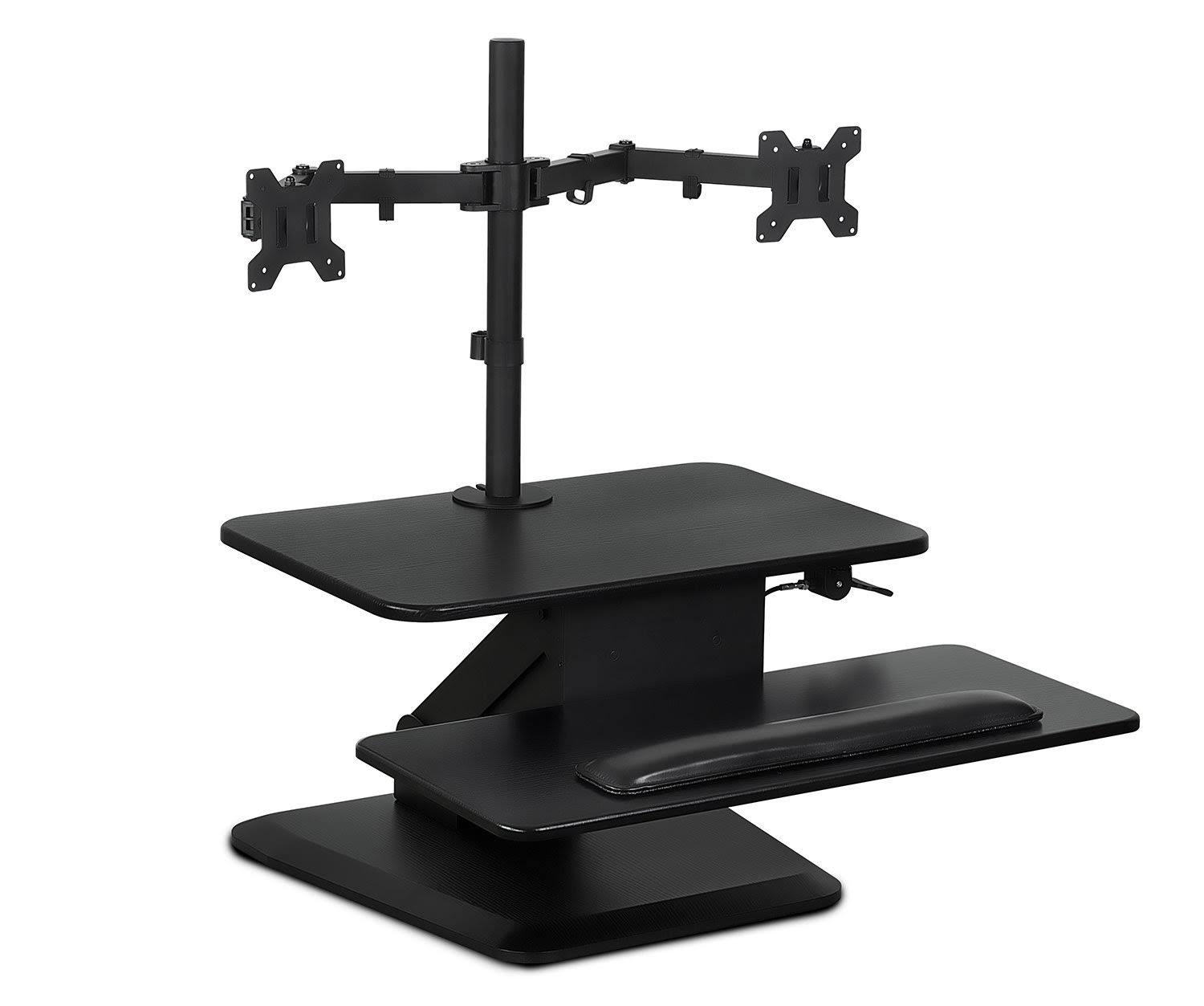 Mount-It! Sit Stand Standing Desk Converter with Dual Monitor Mount Combo Black