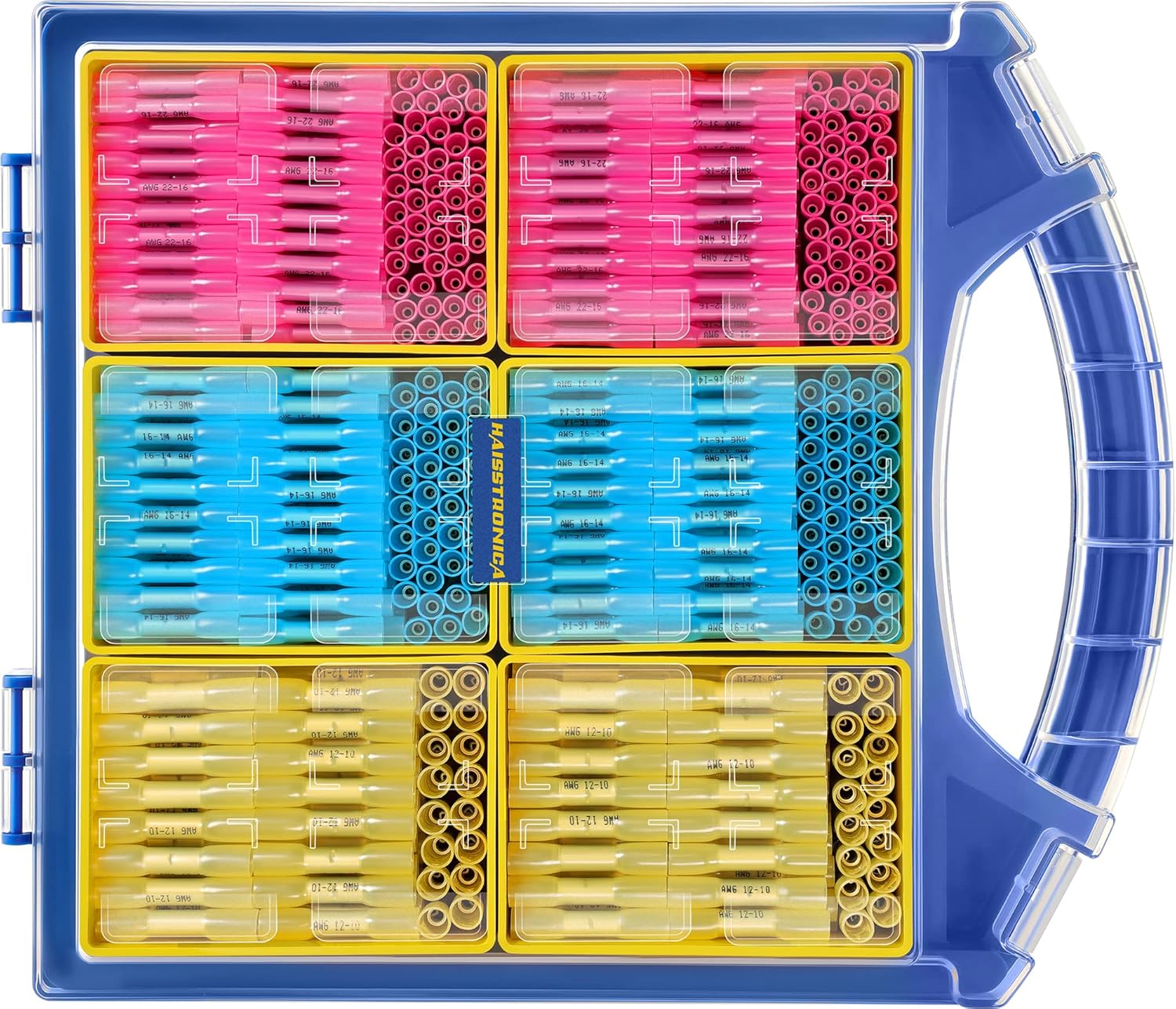 haisstronica 660PCS Marine Grade Heat Shrink Butt Connectors Kit,AWG 22-10 Waterproof Electrical Wire Connectors,Tinned Red Copper Butt Splice Connectors,with Removable Storage Bins(3Colors/3Sizes) Pack of 2