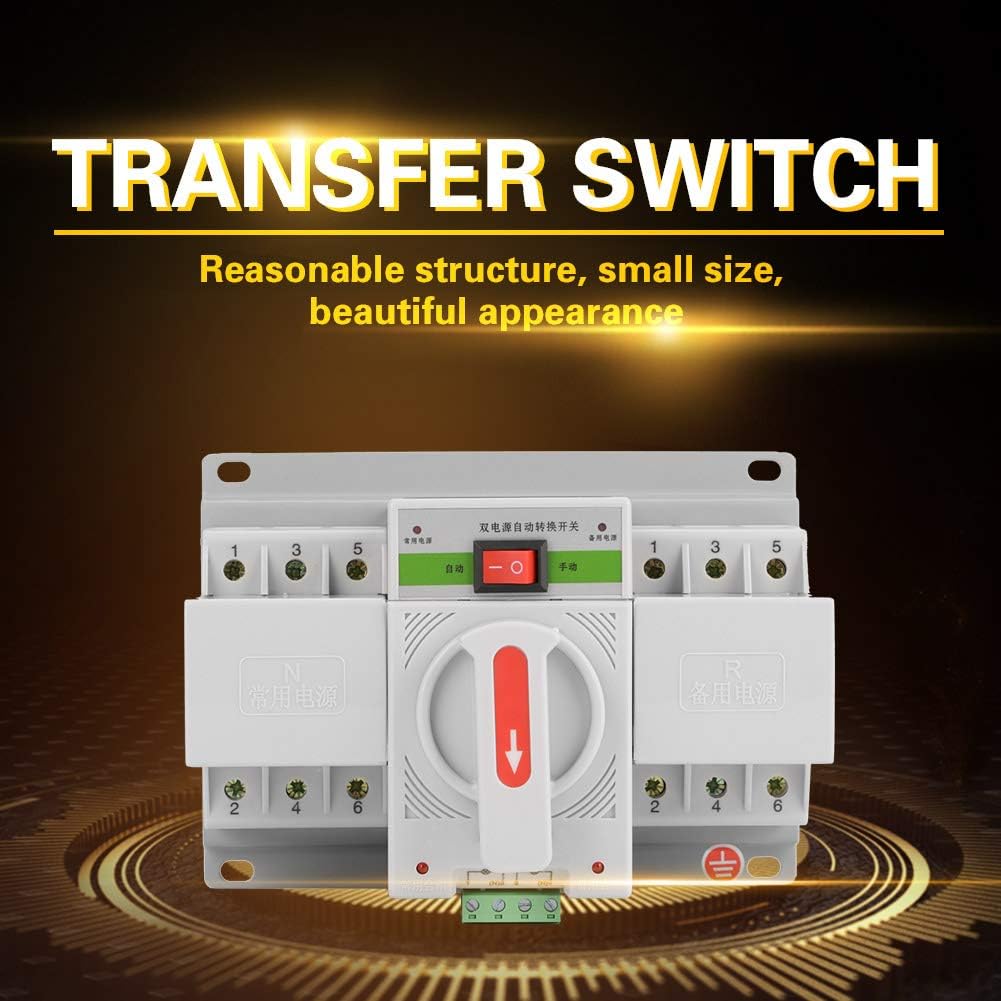 ASHATA 3P Power Automatic Transfer Switch, Dual Power Power Circuit Breaker, Din Rail Power Automatic Change Over Toggle Switch 63A 220V Pack of 2