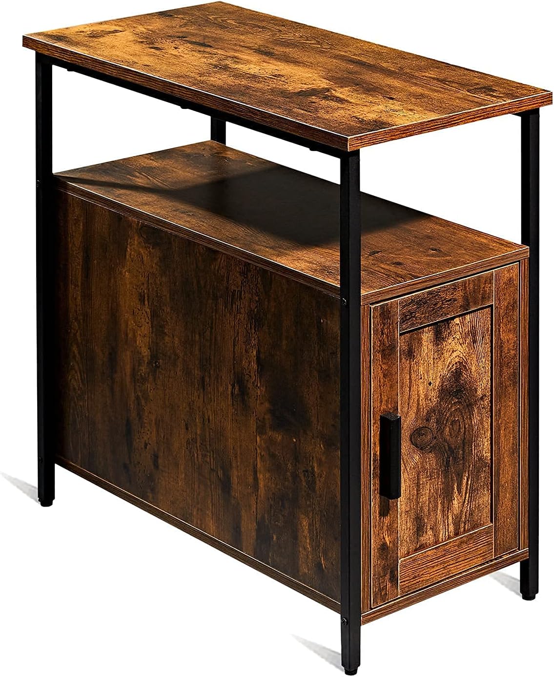 Hoorlang End Table with Shelf and Storage Cabinet for Living Room, Nightstand for Bedroom or Cabinet for Kitchen, Wooden Narrow Side Table for Small Space, Mid-Century Rustic Brown HLET09F