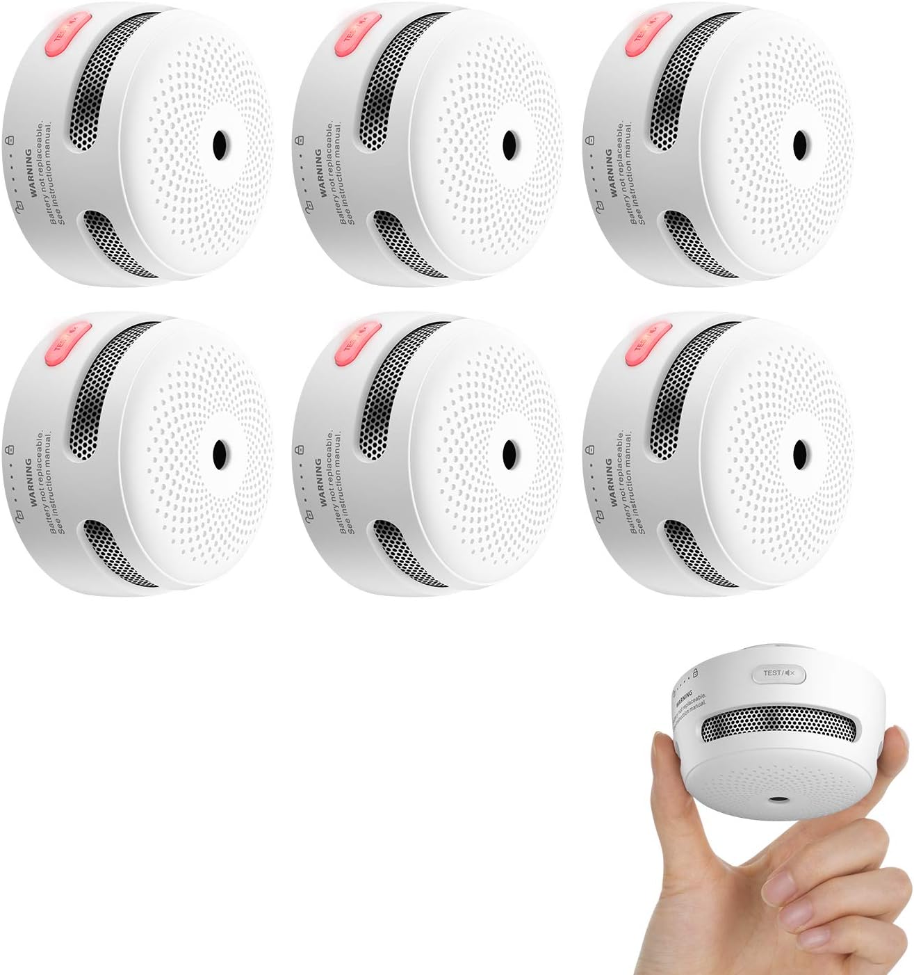 X-Sense Mini Smoke Alarm, 10-Year Battery Fire Alarm Smoke Detector with LED Indicator & Silence Button, XS01, 6-Pack