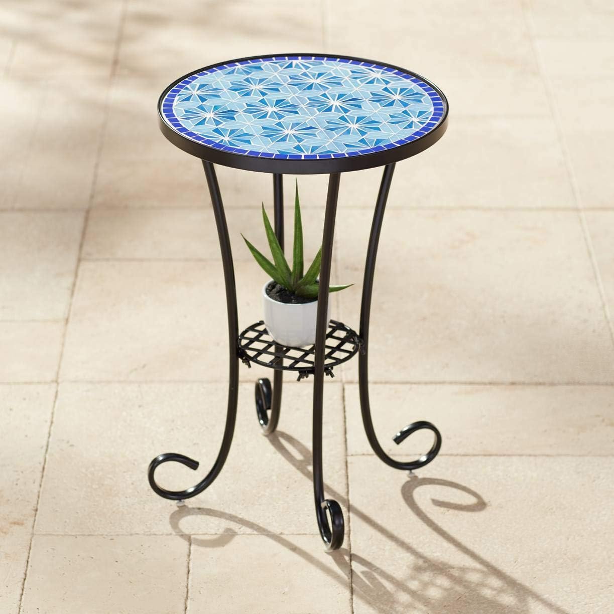 Teal Island Designs Blue Stars Mosaic Black Outdoor Accent Table