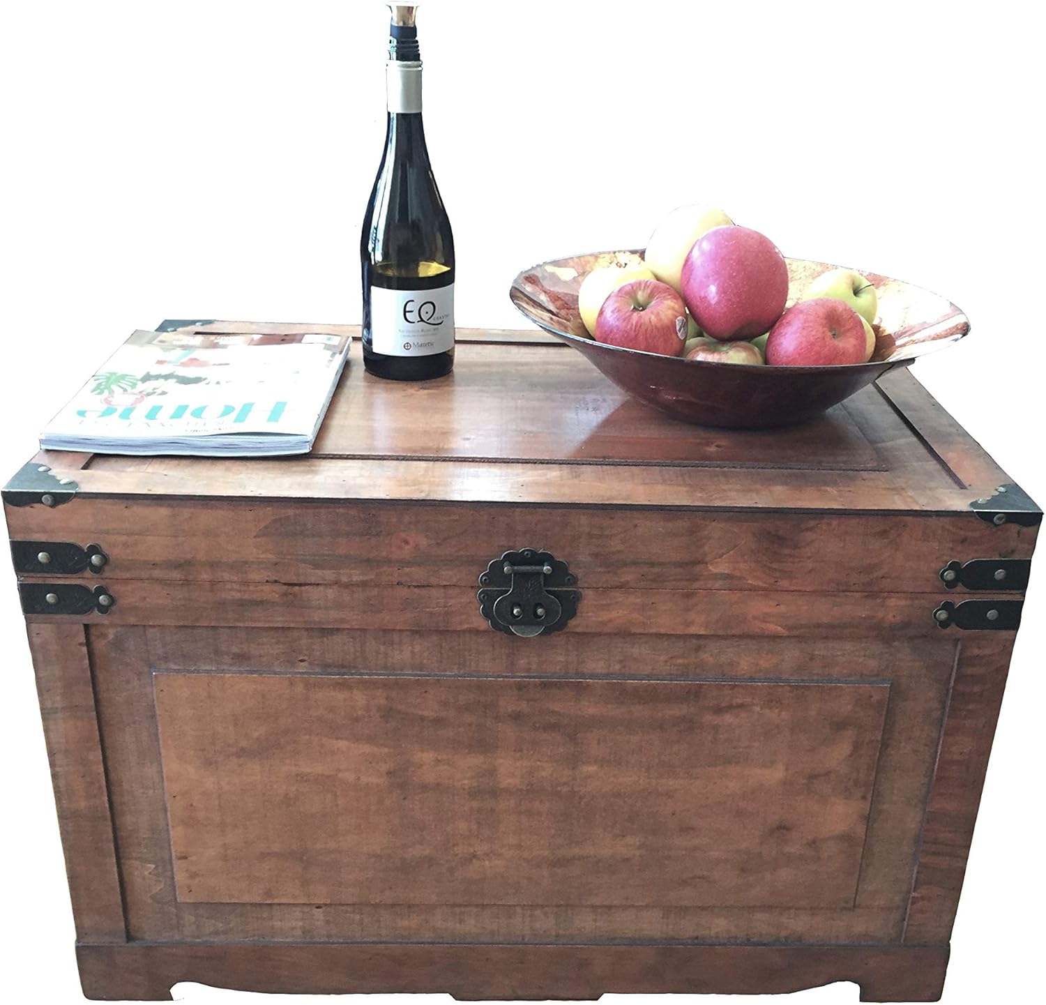 Newport Medium Wood Storage Trunk Wooden Treasure Chest - Black