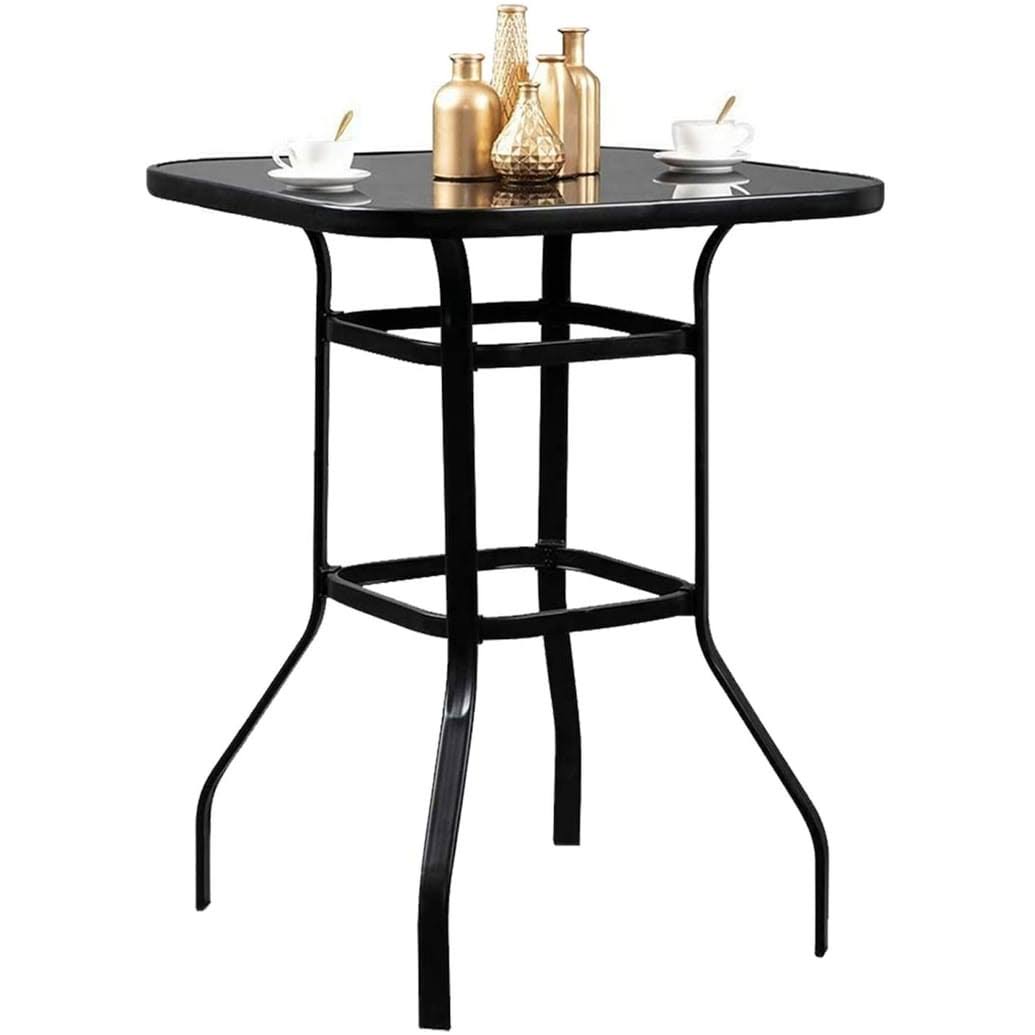 Pyramid Home Decor Patio Tempered Glass Bar Table - Black