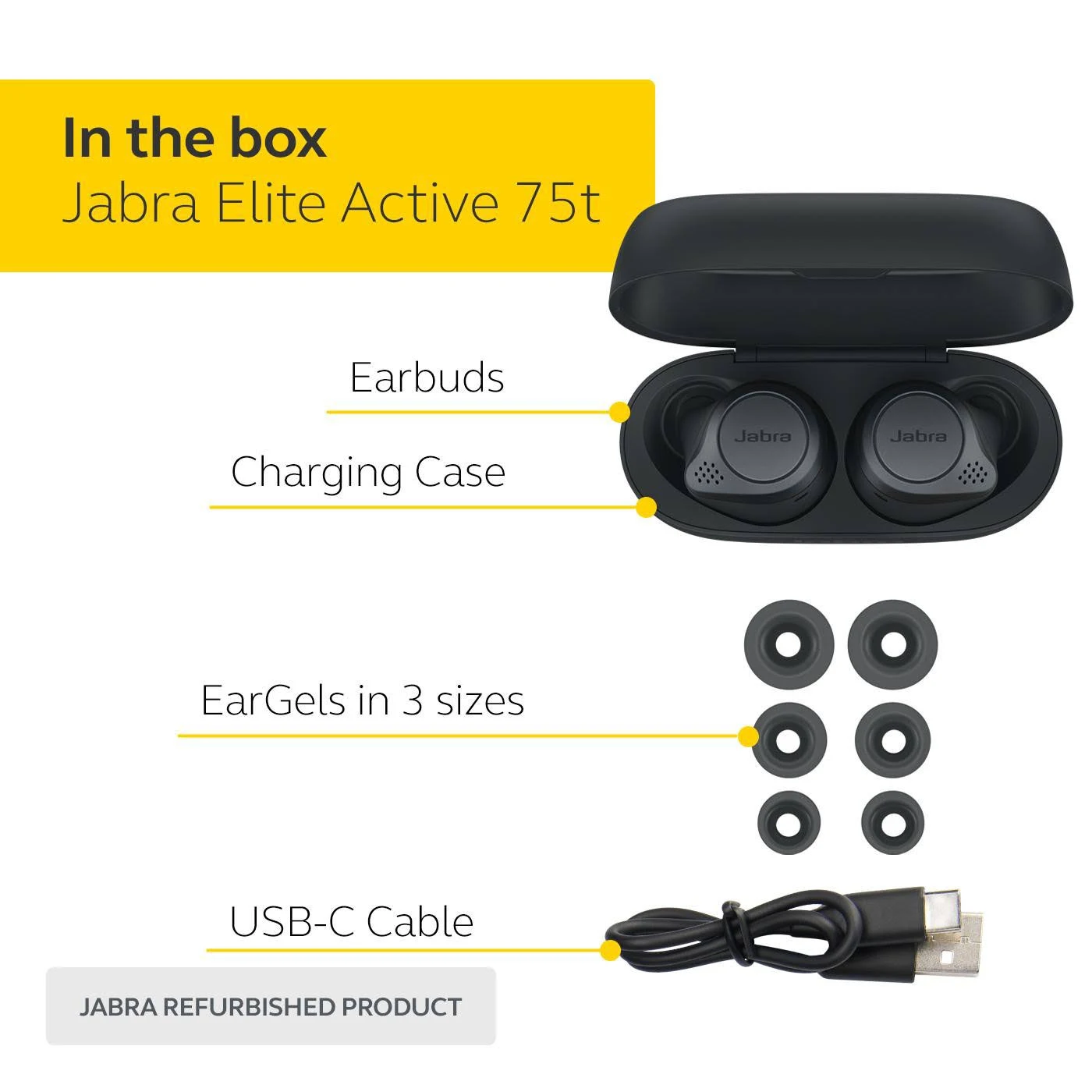 Jabra Elite Active 75t Wireless Charging Grey (Certified Refurbished)