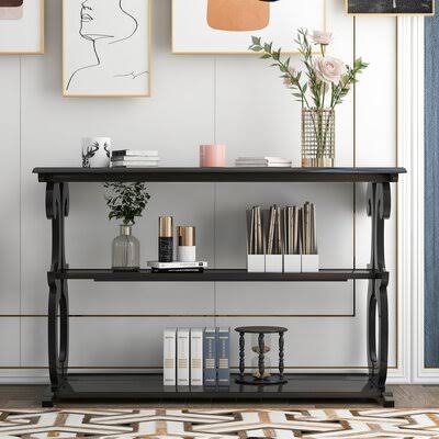 Console Table with 3-Tier Shelf One Allium Way Color: Black