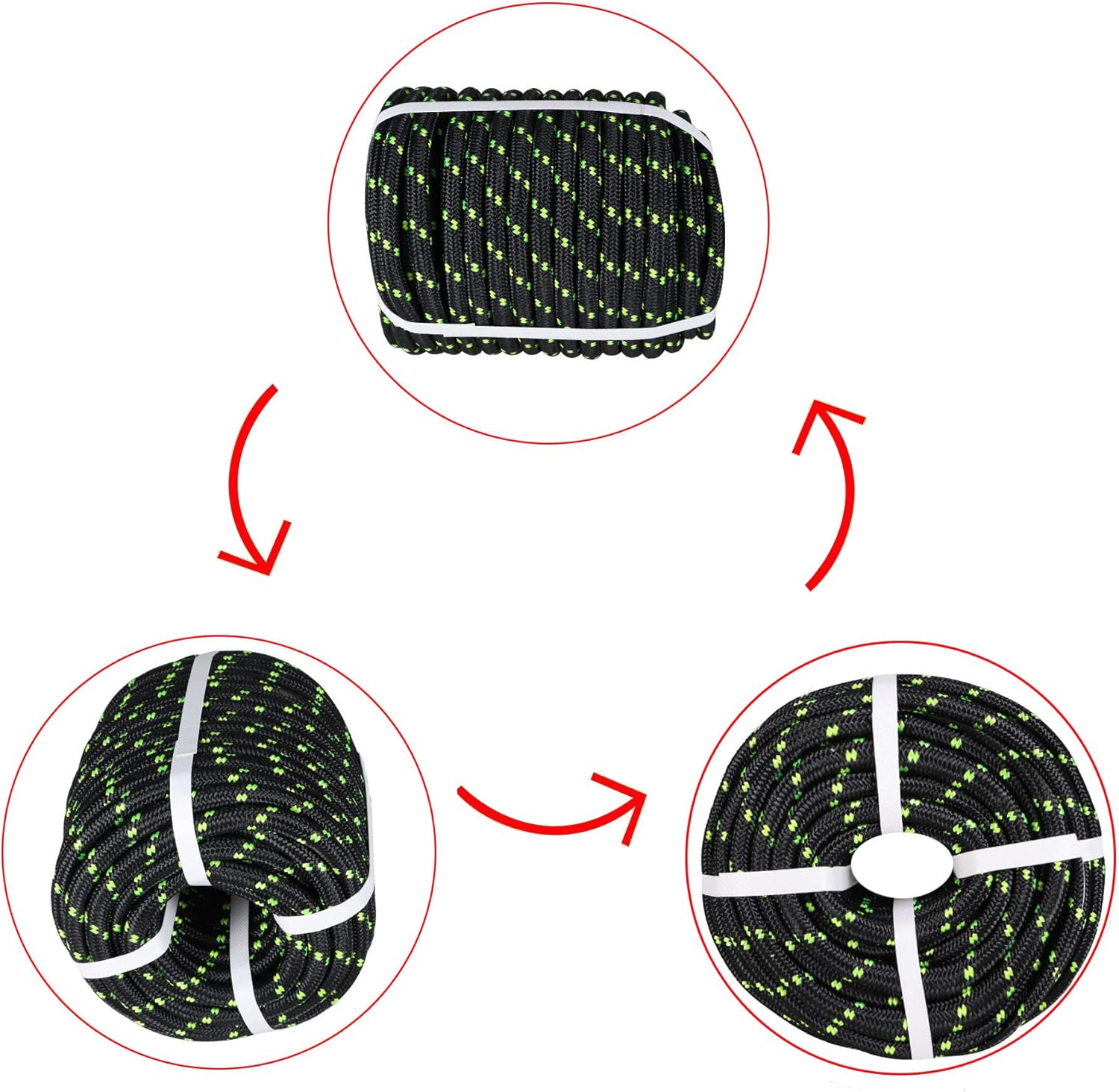 HOSTIC Double Braid Polyester Rope Nylon Pulling Rope Arborist Rigging Multipurpose Bull Rigging 1/2 Inch x 150 Feet Black Pack of 2