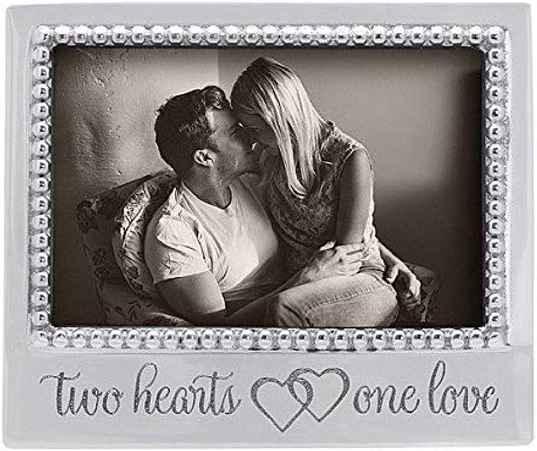 MARIPOSA Two Hearts, One Love Beaded 4X6 Frame, Silver Pack of 2