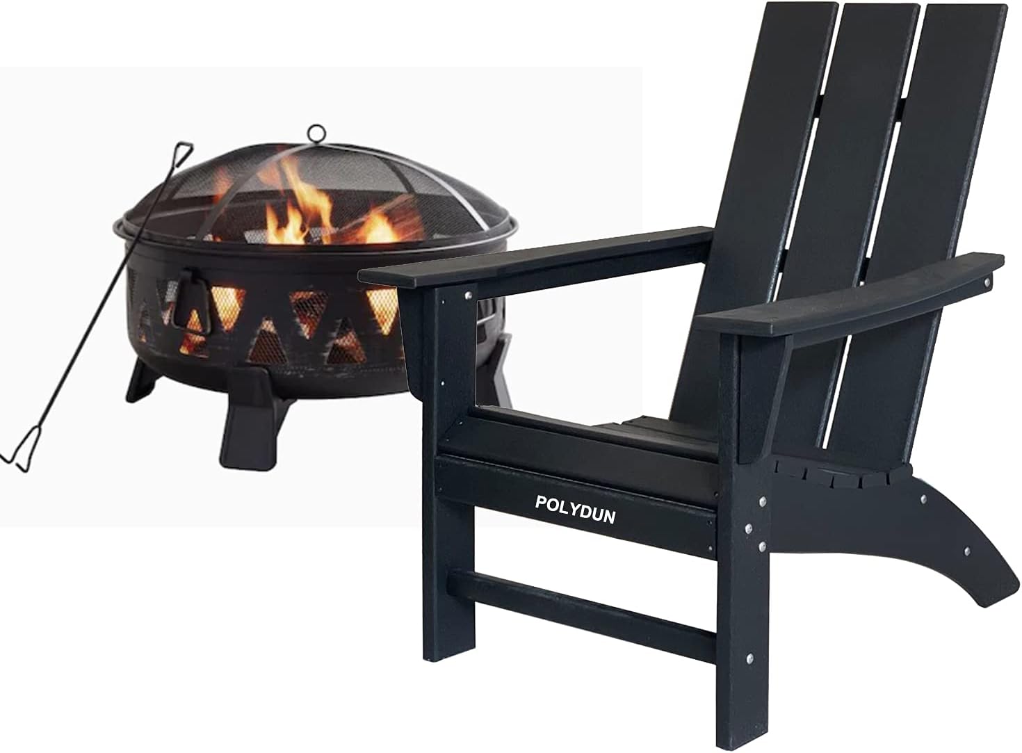 POLYDUN Modern Adirondack Chair, HDPE Outdoor Weather Resistant Plastic Lounge Beach Chairs for Pool Patio Deck Garden, Backyard and Lawn Furniture(Weathered Wood)