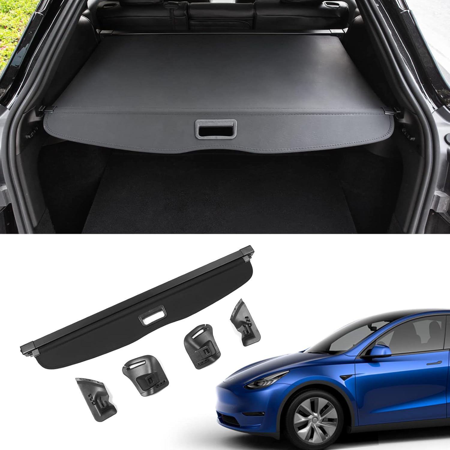 Bomely Fit Tesla Model Y Cargo Cover Rear Trunk Cover Retractable Upgrade Security Black Shield Shade Cover for 5-Seater Model Y Accessories