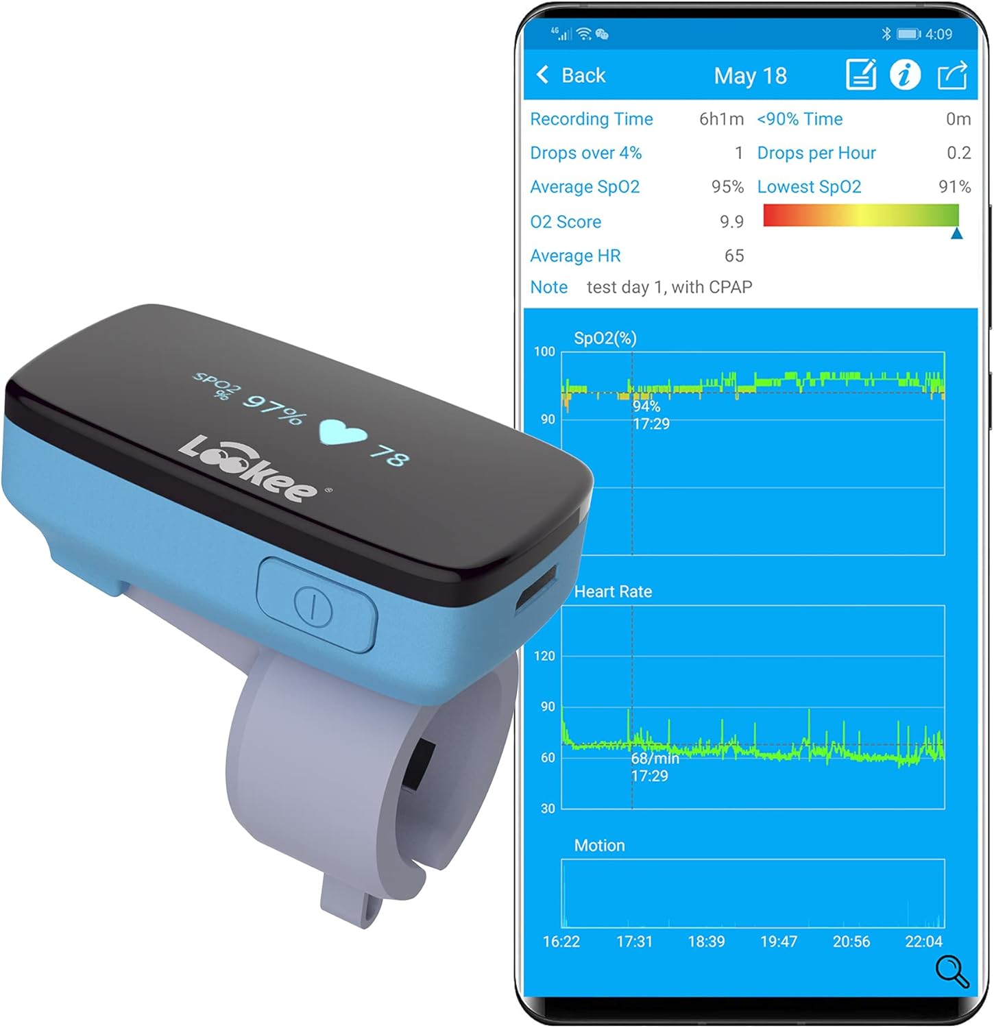 LOOKEE O2-Ring Sleep Oxygen Monitor Tracker | Vibrating Indicator for Low O2 | Tracks Oxygen Level and Heart Rate | Free APP for Sleep Insights | Sports or Aviation Use Only