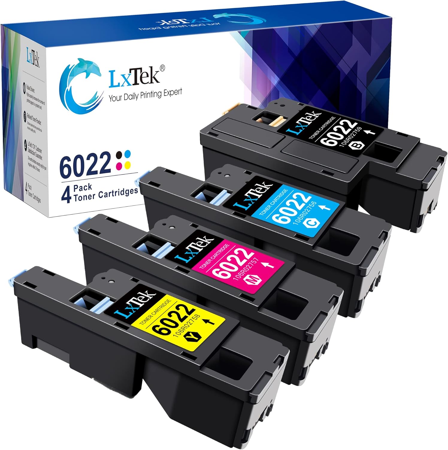 LxTek Remanufactured Toner Cartridge Replacement for Xerox WorkCentre 6027 6025, Phaser 6022 6020 (1 Black 106R02759, 1 Cyan 106R02756, 1 Magenta 106R02757, 1 Yellow 106R02758, 4 Pack) Pack of 2