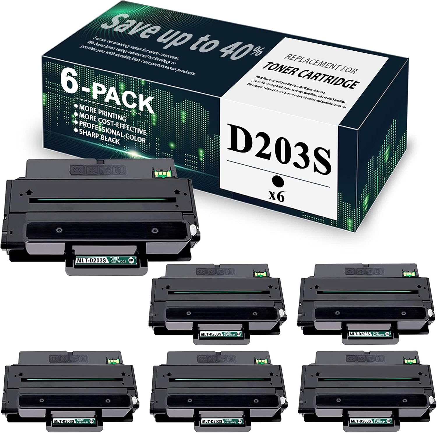 6 Pack D203S Compatible MLT-D203S MLTD203S Black Toner Cartridge Replacement for ProXpress M4070FR M3370FD M4020ND M3320ND M3870FW M4072 M3820DW Printer Toner Cartridge.