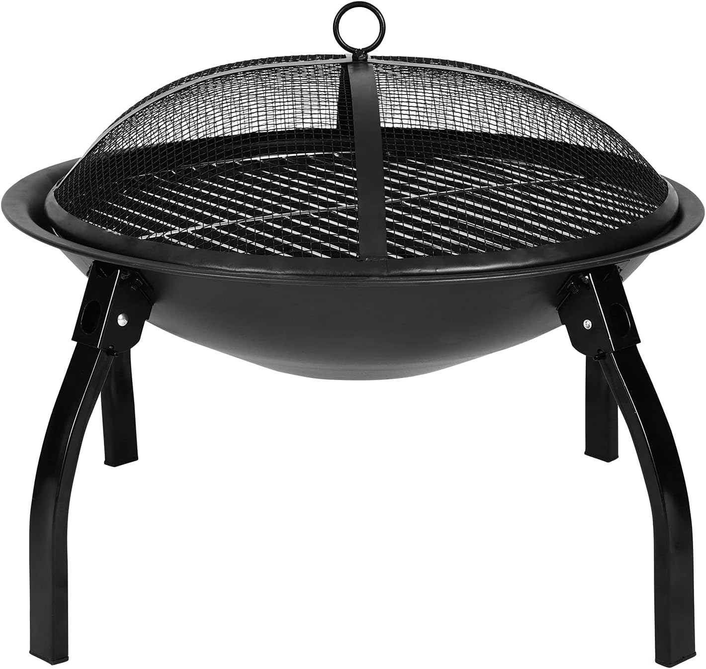 Portable Outdoor Fire Pit Bowl Round Bonfire Wood Burning Patio& Backyard Firepit for Outside Fire Pits Steel BBQ Grill Firepit Bowl with Spark Screen,Fireplace Poker,Folding Stand,Carrying Case Cover
