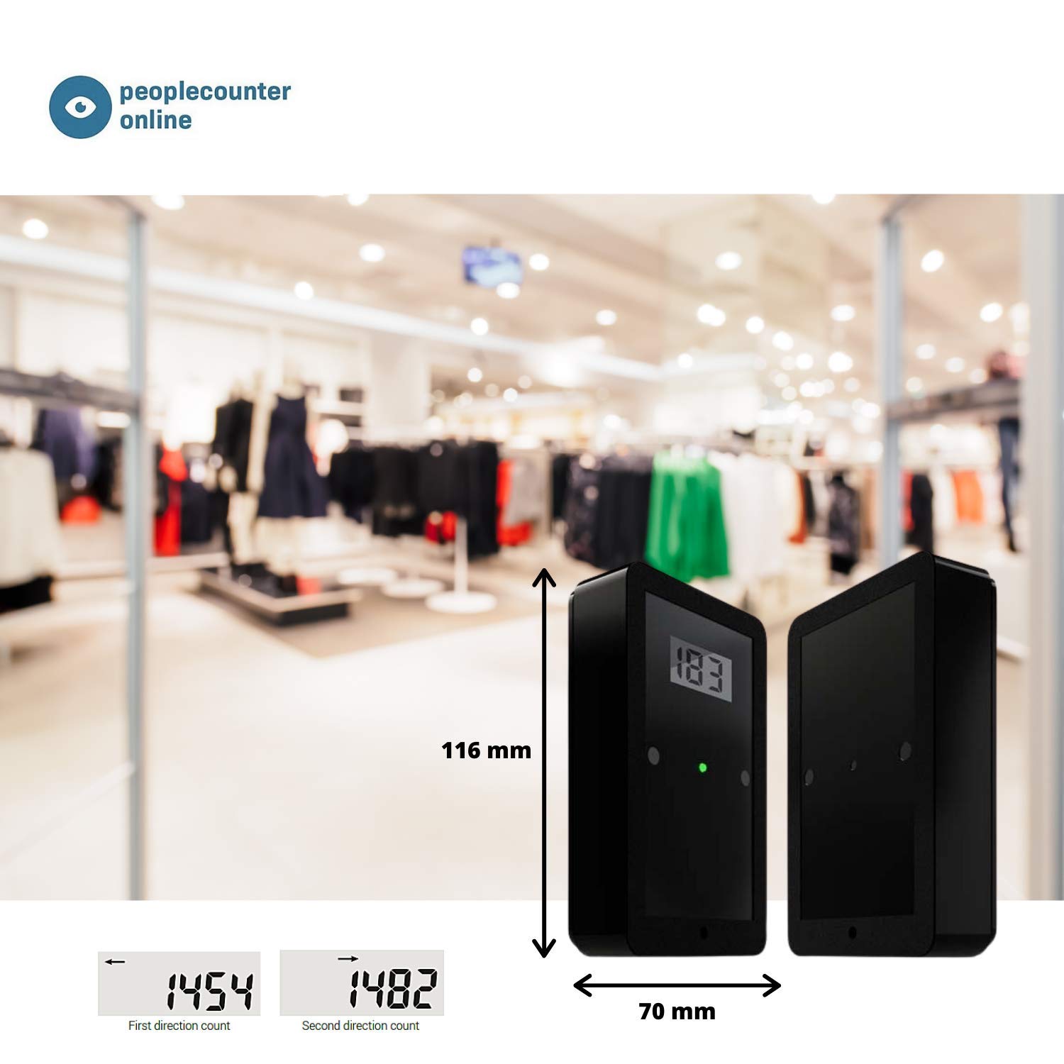 People Counter with Display - Bi-Directional - Completely Wireless & Battery Operated - Easy to Use - Accurate Visitor Counter for Retail and Other Applications