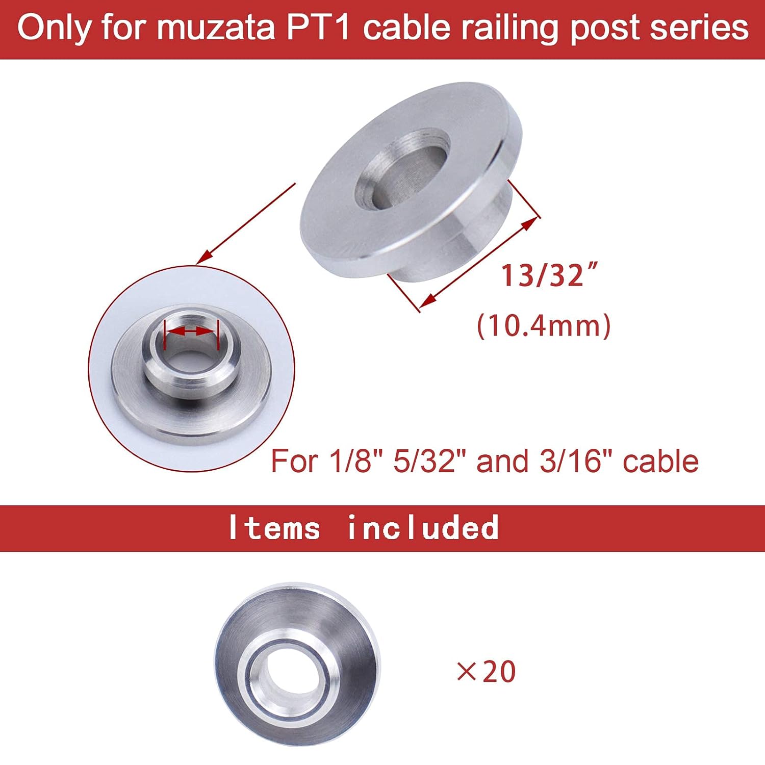 Muzata 20Pack Cable Railing Kit 1/8