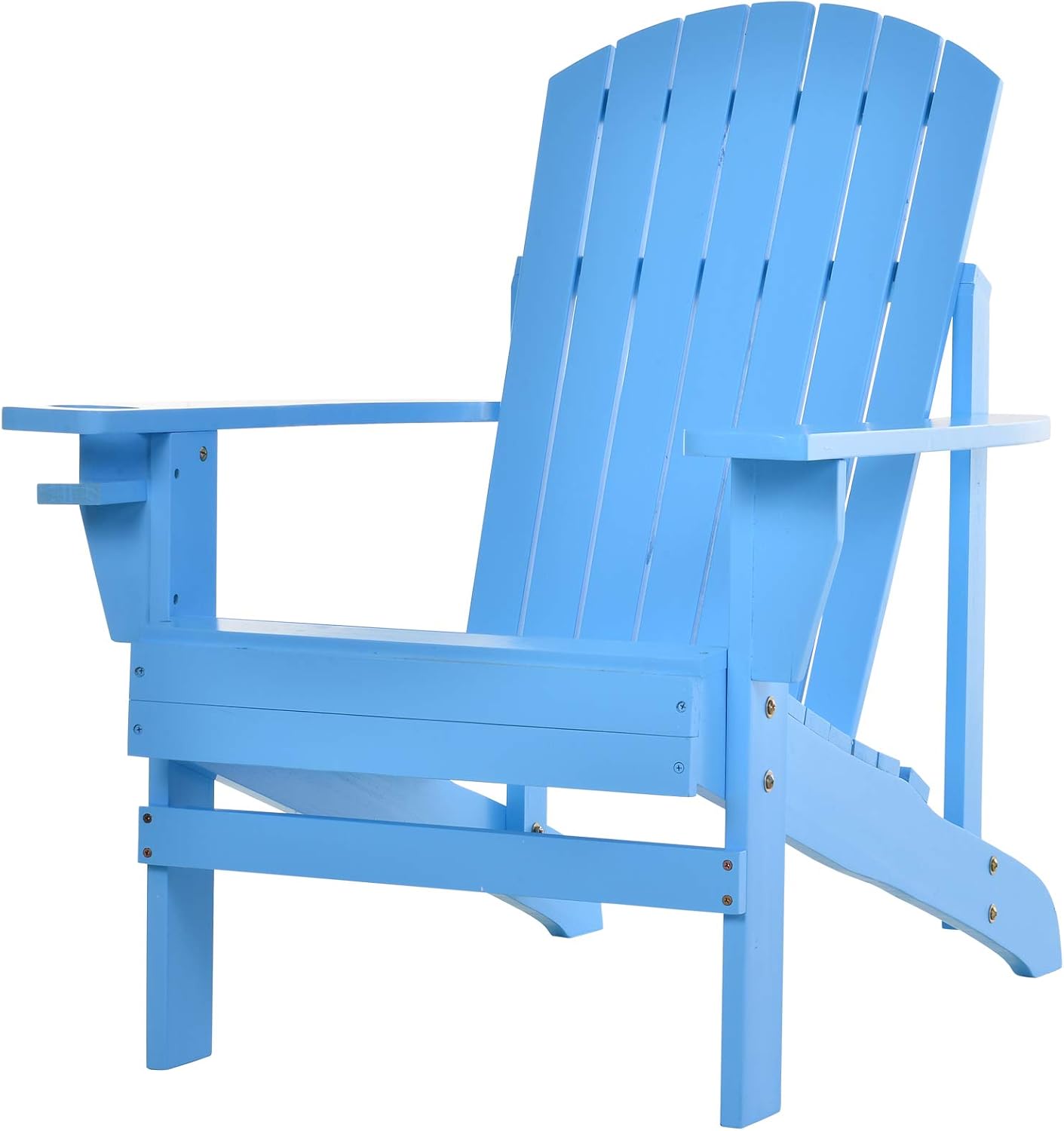 Outsunny Outdoor Classic Wooden Adirondack Deck Lounge Chair with Ergonomic Design & a Built-in Cup Holder, Brown