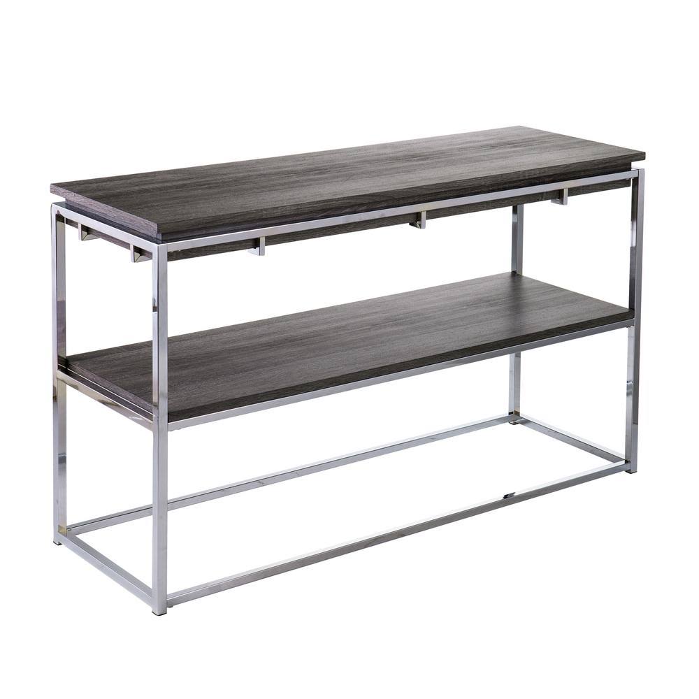 Southern Enterprises Joaquim 48 in. Chrome/Black Oak Rectangle Wood Console Table with Storage, Chrome and Black Oak Finish