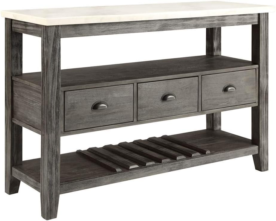 ACME Furniture Top Server, White Marble and Gray Oak