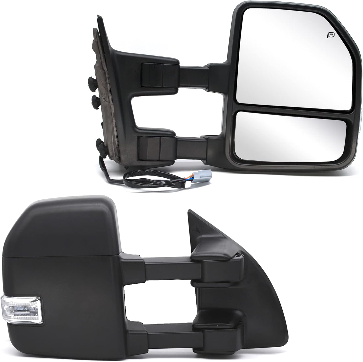 Adanz Towing Mirrors Black Housing fit for 2017 2018 2019 2020 Ford F250 F350 F450 F-550 Super Duty Pickup Truck Turn Signal Light Auxiliary Lamp Temperature Sensor Power Heated