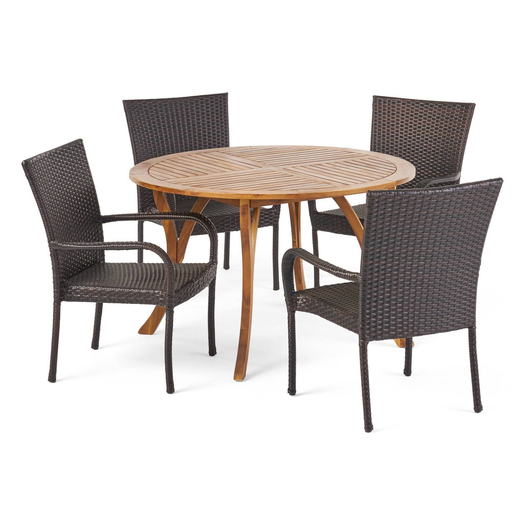Christopher Knight Home Collins Outdoor 5 Piece Acacia Wood and Wicker Dining Set by Multi Brown, Teak