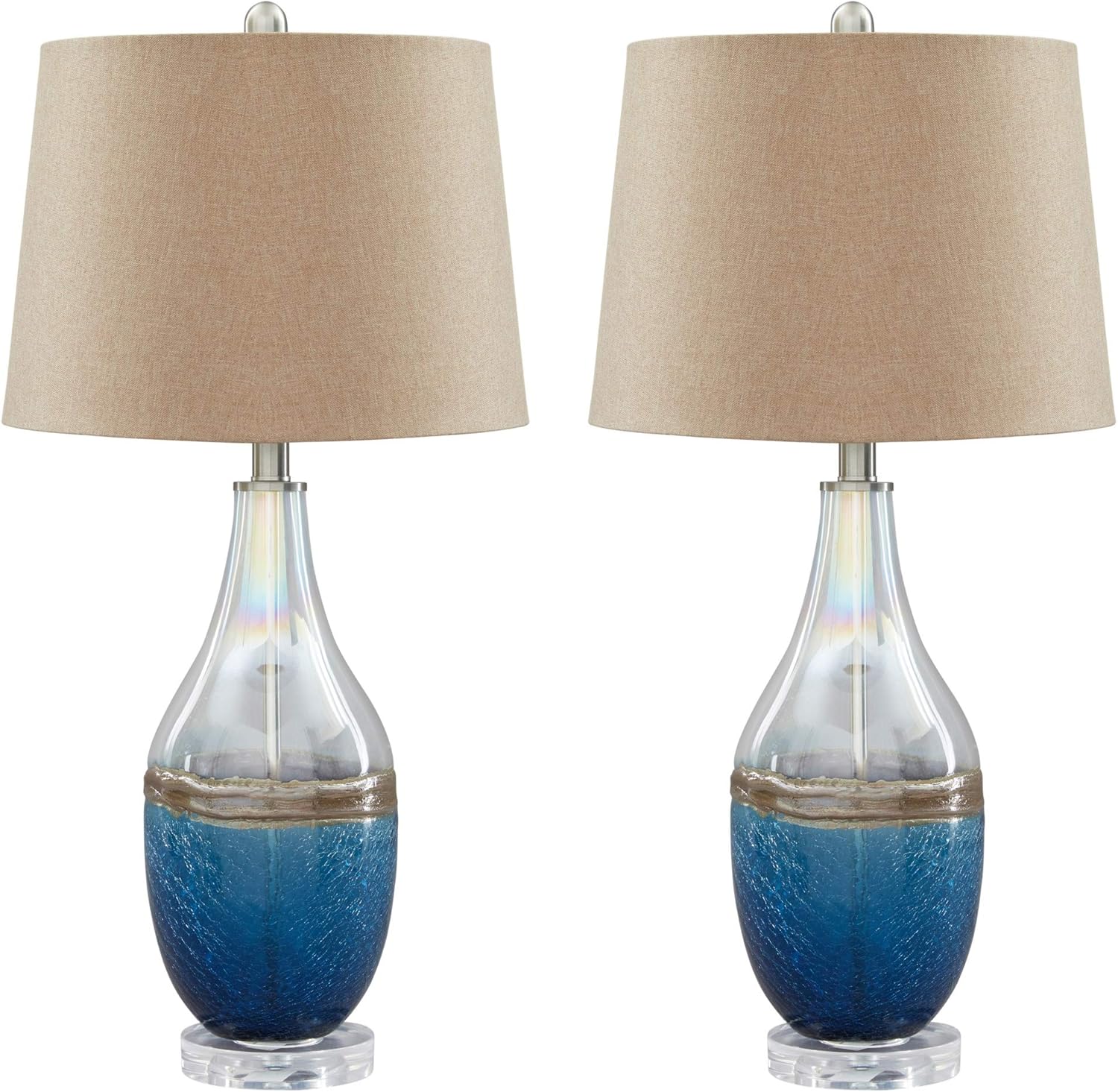 Signature Design by Ashley Johanna Beach Inspired Glass Table Lamps, Set of 2 , Clear & Blue