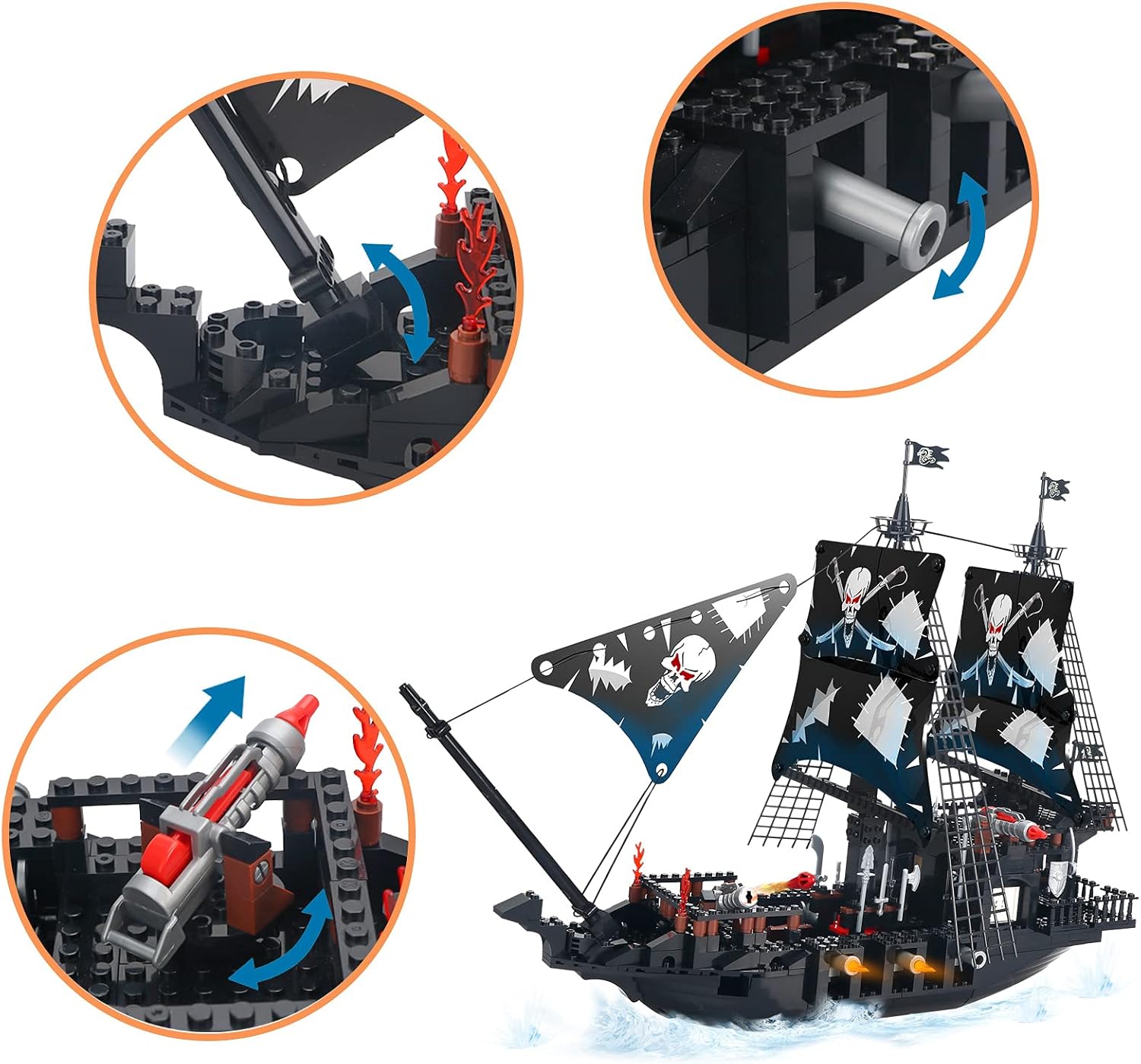 BRICK STORY Black Pirate Ship Building Kit with 5 Mini Pirates Figures, and 4 Skull Mini Toy Doll, Pirate Ships Toy Boat Building Blocks for Kids Boys Age 8 Years and Up ,809 Pcs