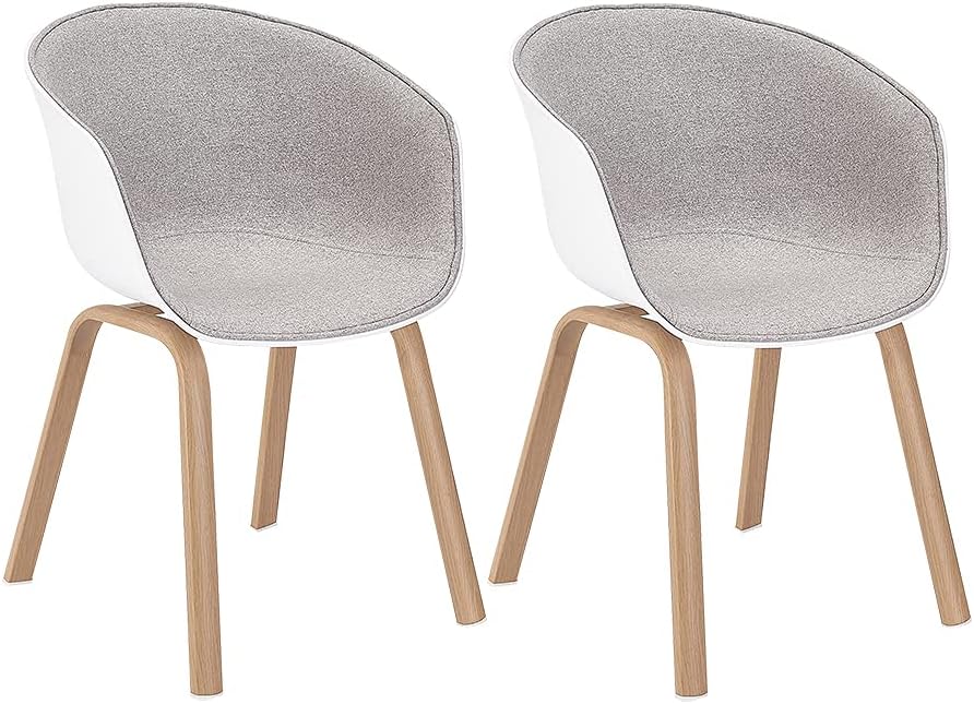 CangLong Easily Assemble Mid Century Molded Plastic Shell Arm Hollow Out Chair for Living, Bedroom, Kitchen, Dining, Waiting Room, 2 PCs Pack-Light White