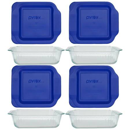 Pyrex 222 Square Glass Baking Dish w/ 222-pc Blue Food Storage Lid (4-Pack)