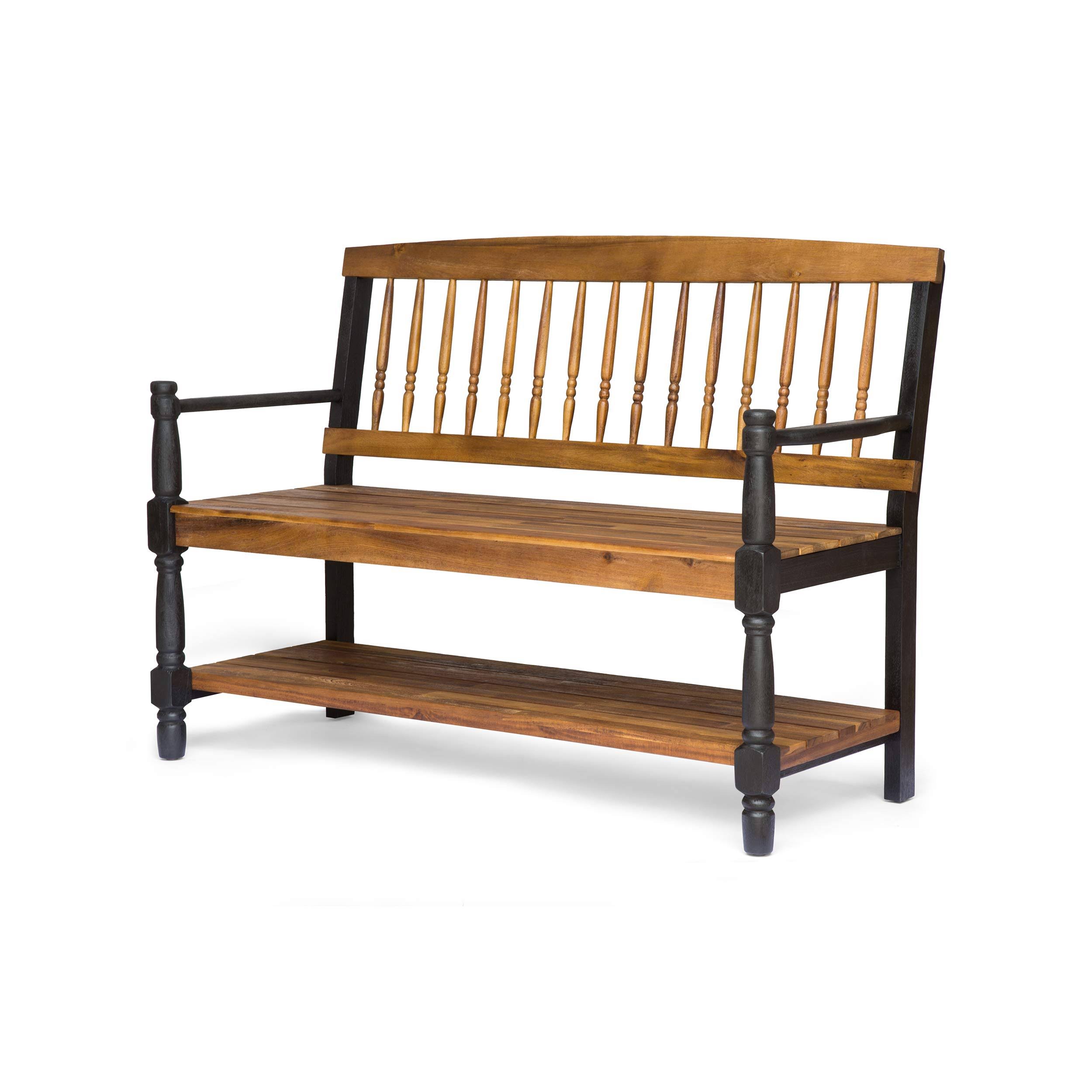 Daphne Outdoor Acacia Wood Bench with Shelf Teak