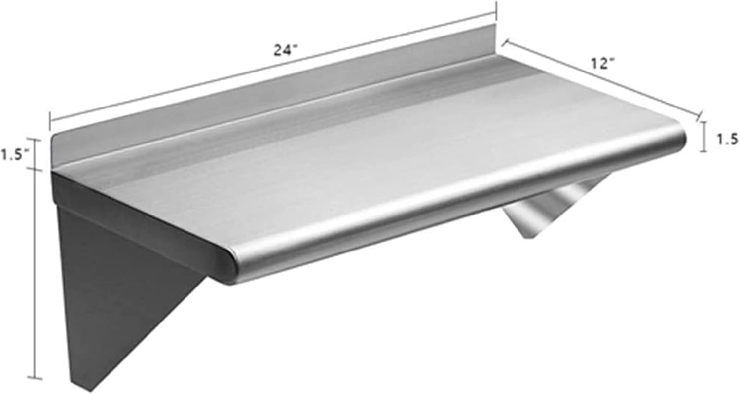 Stainless Steel Shelf 12 x 24 Inches, 230 lb, Commercial Wall Mount Floating Shelving for Restaurant, Kitchen, Home and Hotel Pack of 2