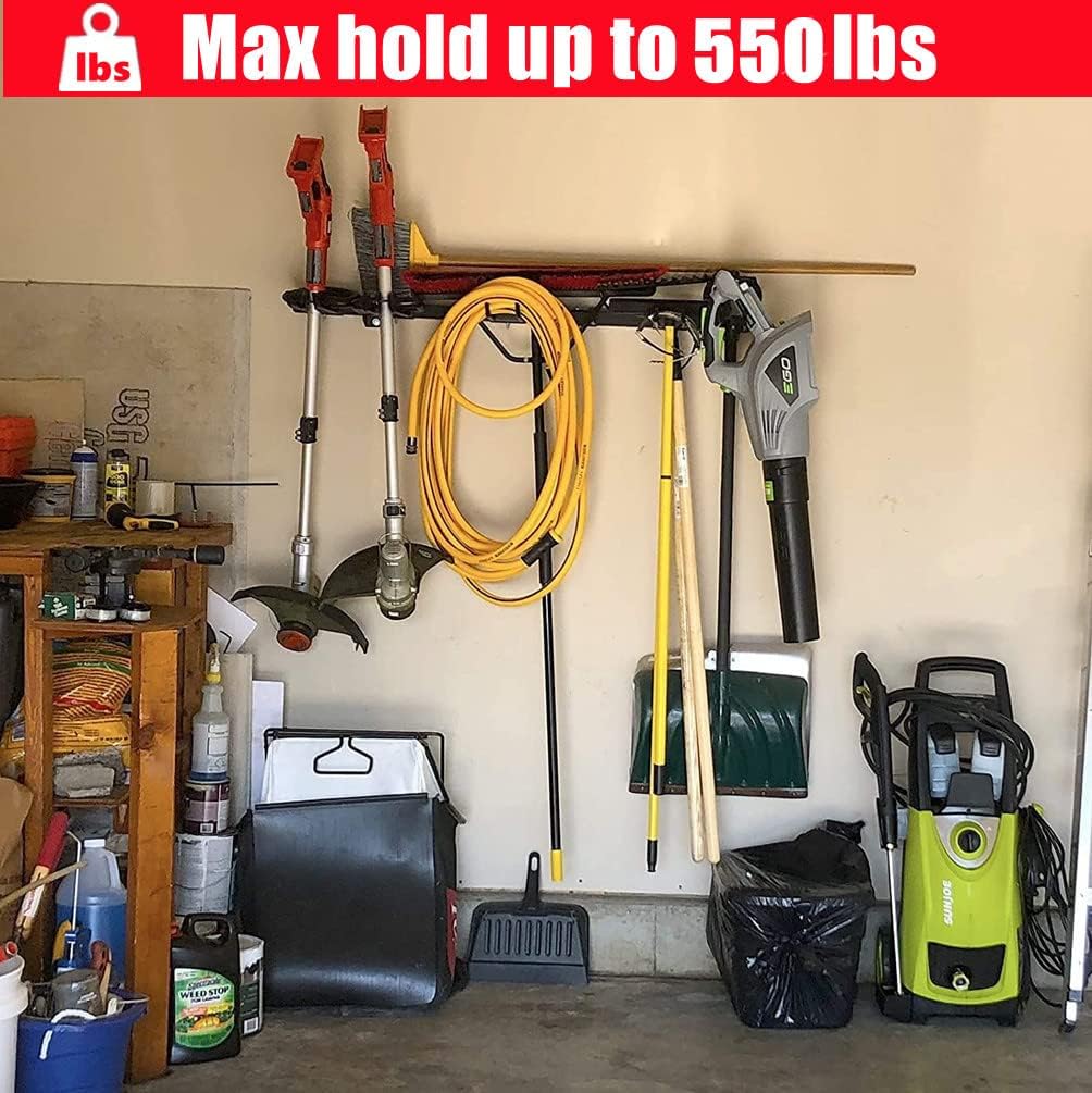 Tappio Garage Tool Organizer Wall Mount, 12 PCS Tool Storage Rack with 9 Adjustable Heavy Duty Storage Hooks, Hold Up to 550lbs Pack of 2