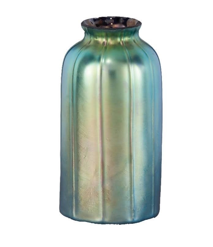 Bu0026p Lamp 2 1/4x22 Fitter, Cylinder Art Glass Shade w/Peacock Blue Iridescent Finish