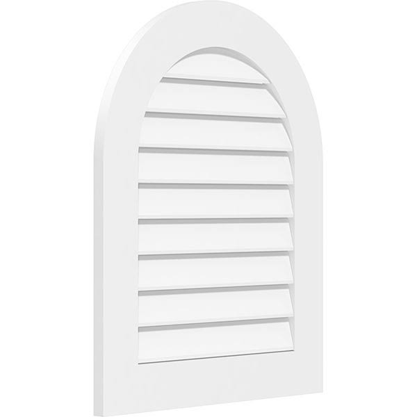 Ekena Millwork GVPRT22X1601SF 22x22W x 16x22H Round Top Surface Mount PVC Gable Vent: Functional, w/ 3-1/2x22W x 1x22P Standard