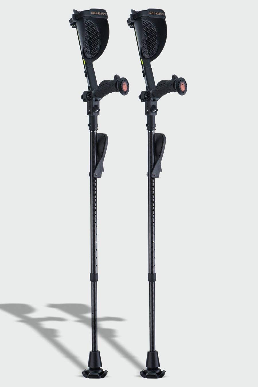Carbon Fiber Crutches- Ergobaum Prime Black Mamba Forearm Crutches (1 Pair)- 5'1'' to 6'6'' Adjustable